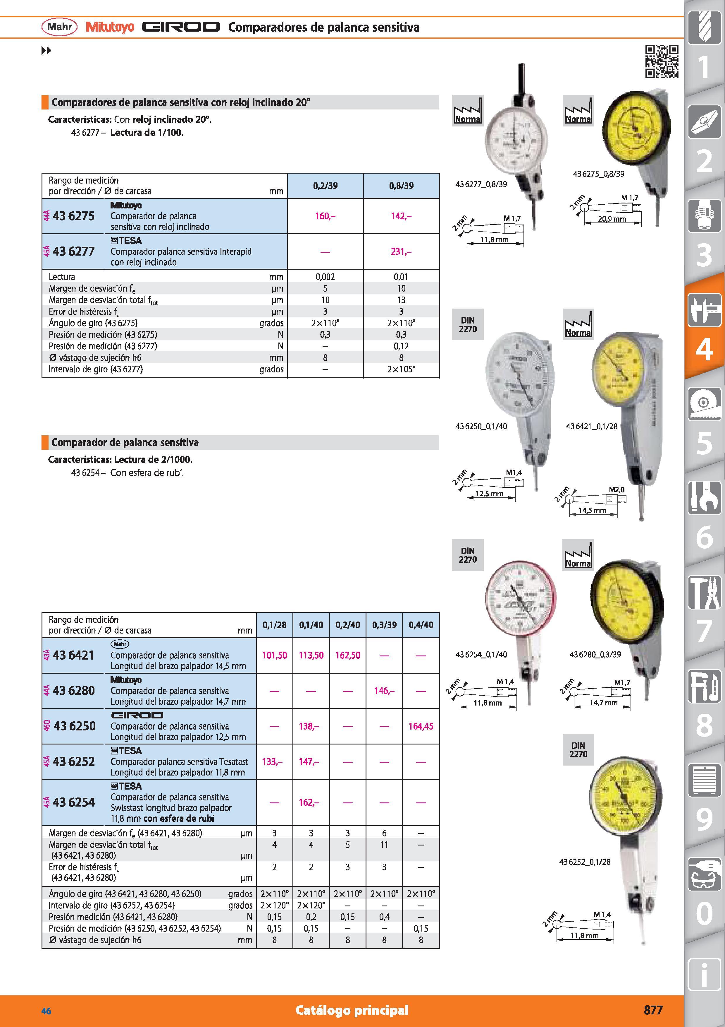 877 (Mahr) Mitutoyo GIRDD Comparadores de palanca sensitiva Comparadores de palanca sensitiva con reloj inclinado 20° Características: Con reloj incl Каталог HOFFMANN GROUP 2015 Инструмент режущий слесарный измерительный абразивный Оборудование Комплексные поставки для промышленных предприятий Стр. 877 SPA