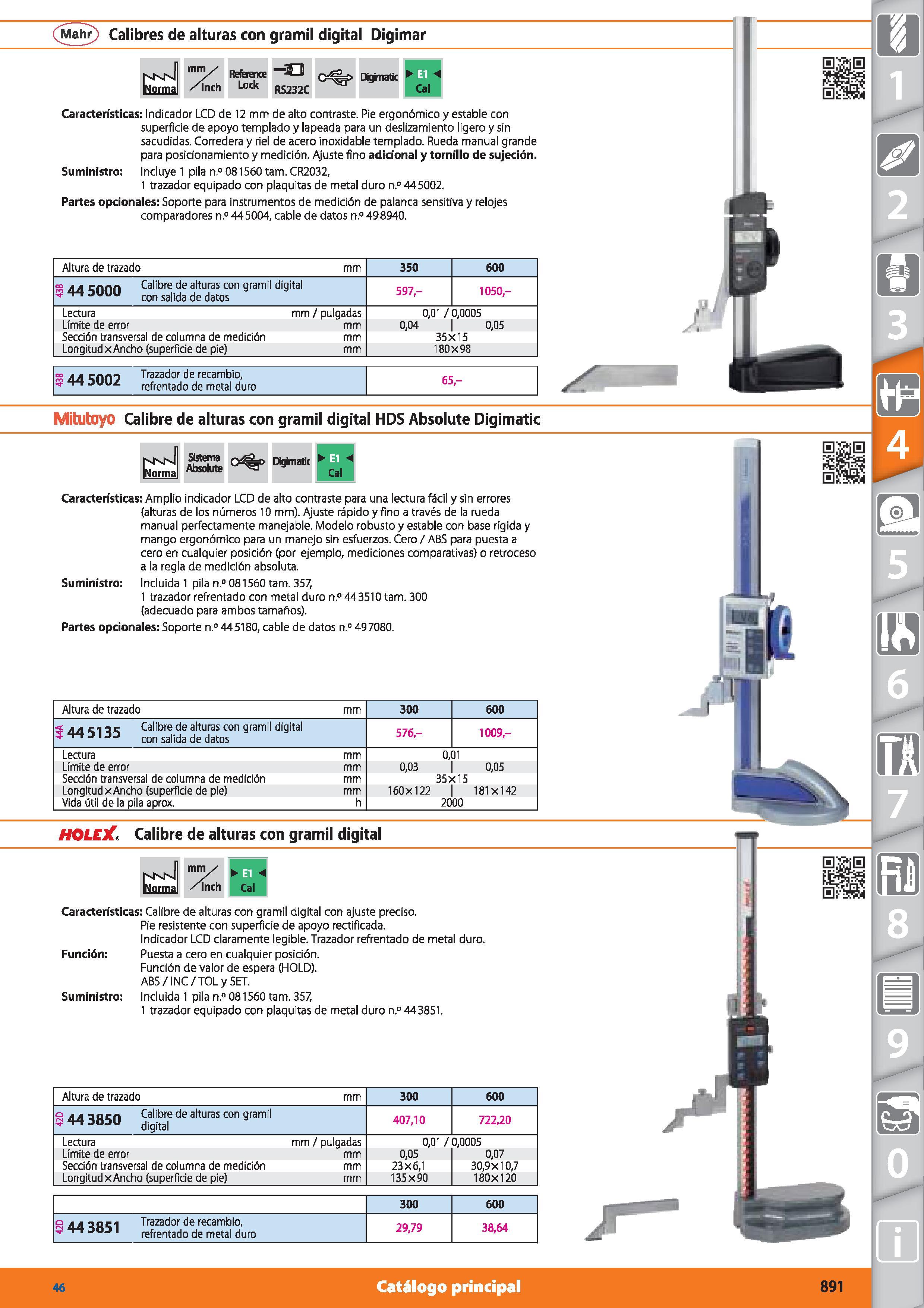 891 (Mahr) Calibres de alturas con gramil digital Digimar mm✓ /ínch Reference Lock -33 RS232C Dkjnatic Características: Indicador LCD de 12 mm de alt Каталог HOFFMANN GROUP 2015 Инструмент режущий слесарный измерительный абразивный Оборудование Комплексные поставки для промышленных предприятий Стр. 891 SPA