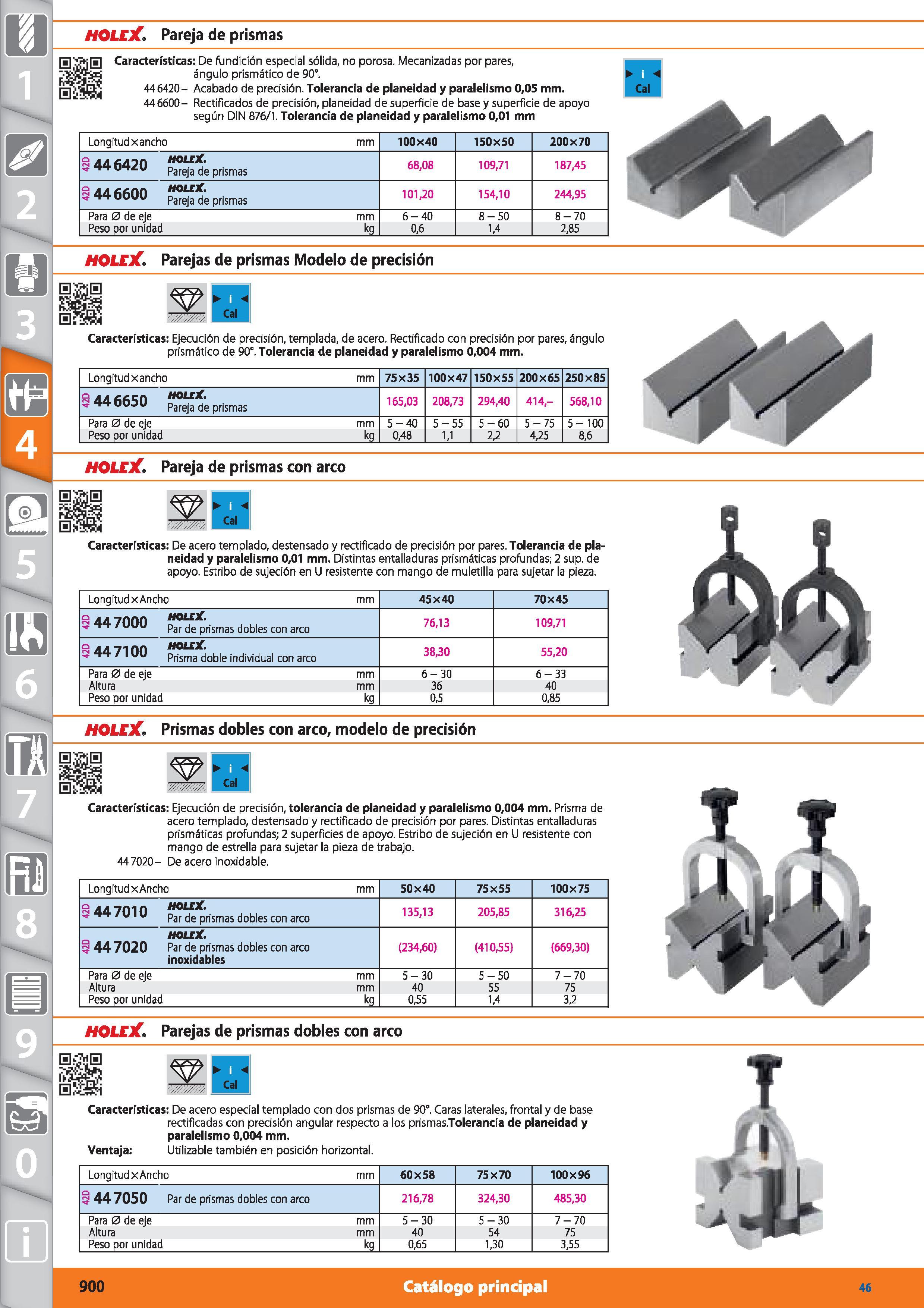 900 HOLEJC Pareja de prismas 0 Características: De fundición especial sólida, no porosa Mecanizadas por pares, ángulo prismático de 90° 446420- Acaba Каталог HOFFMANN GROUP 2015 Инструмент режущий слесарный измерительный абразивный Оборудование Комплексные поставки для промышленных предприятий Стр. 900 SPA