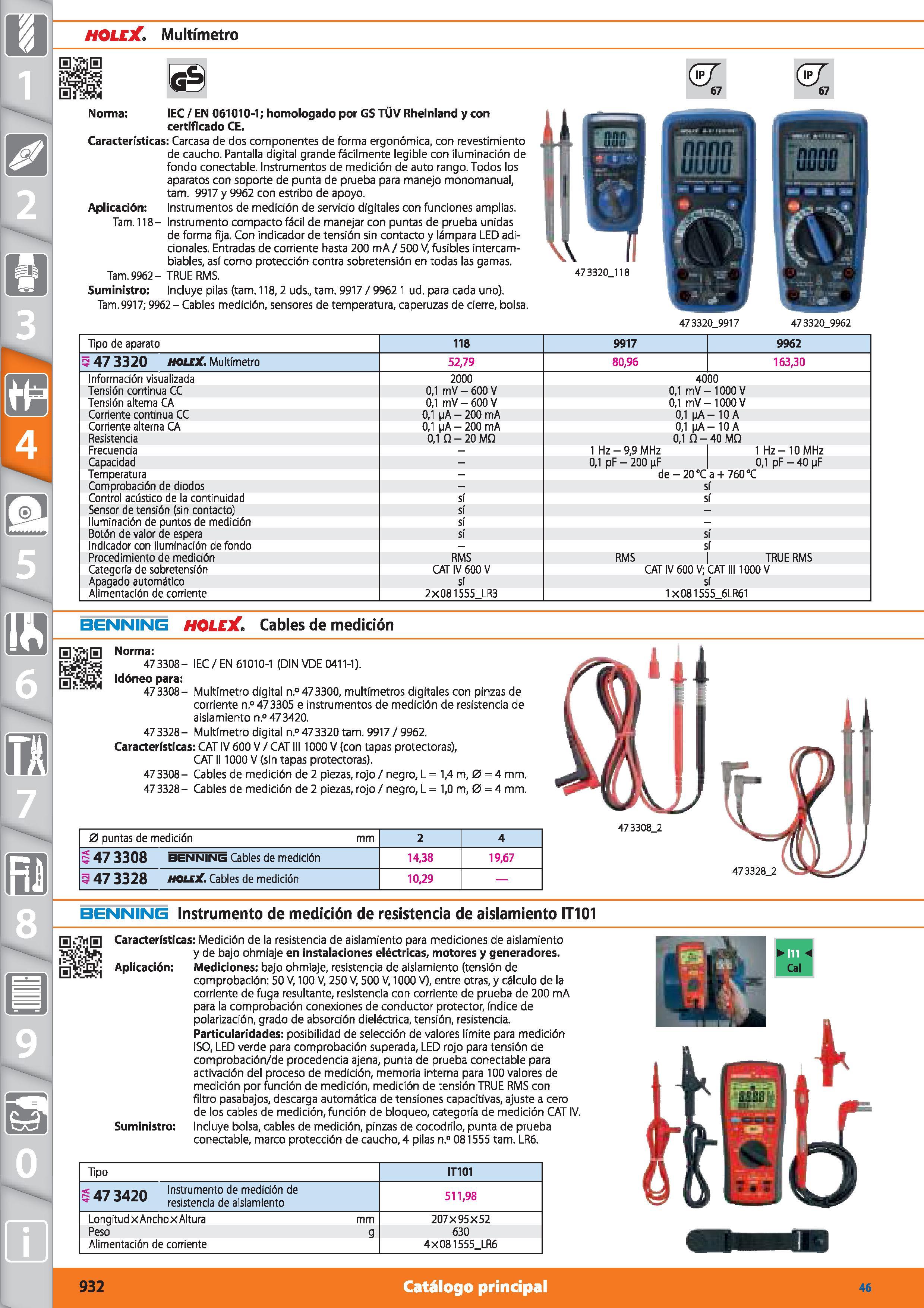 932 m 1 holejC, Multímetro 6& Norma: IEC / EN 061010-1; homologado por GS TÜV Rheinland y con certificado CE Características: Carcasa de dos componen Каталог HOFFMANN GROUP 2015 Инструмент режущий слесарный измерительный абразивный Оборудование Комплексные поставки для промышленных предприятий Стр. 932 SPA