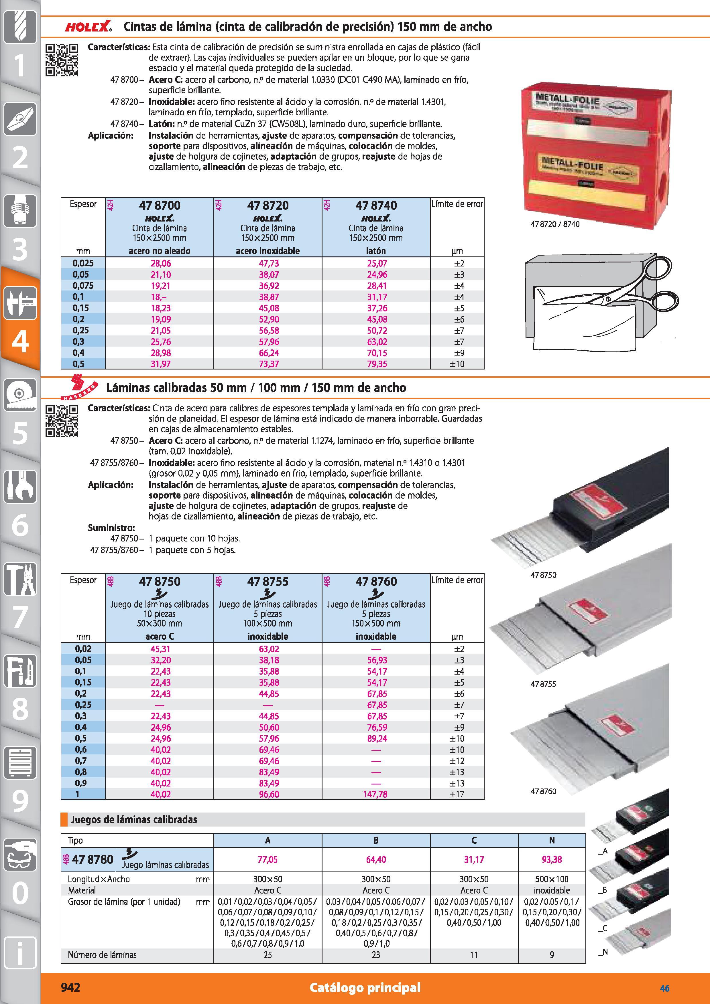 942 HOLEJC Cintas de lámina (cinta de calibración de precisión) 150 mm de ancho Características: Esta cinta de calibración de precisión se suministra Каталог HOFFMANN GROUP 2015 Инструмент режущий слесарный измерительный абразивный Оборудование Комплексные поставки для промышленных предприятий Стр. 942 SPA