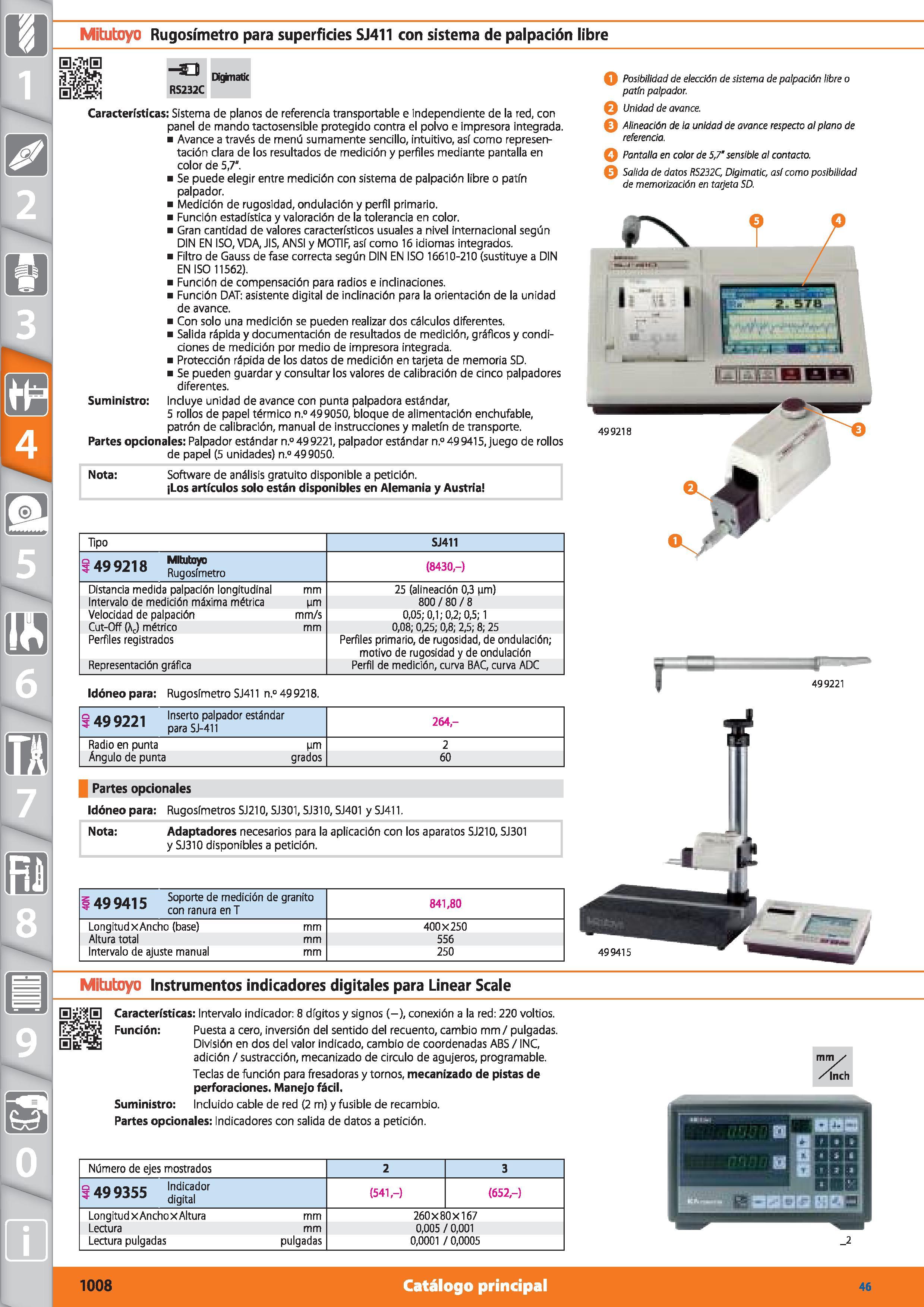 1008 5 m 6 n 7 Mitutoyo Rugosímetro para superficies SJ411 con sistema de palpación libre 5lB Digknatic RS232C Características: Sistema de planos de r Каталог HOFFMANN GROUP 2015 Инструмент режущий слесарный измерительный абразивный Оборудование Комплексные поставки для промышленных предприятий Стр. 1008 SPA
