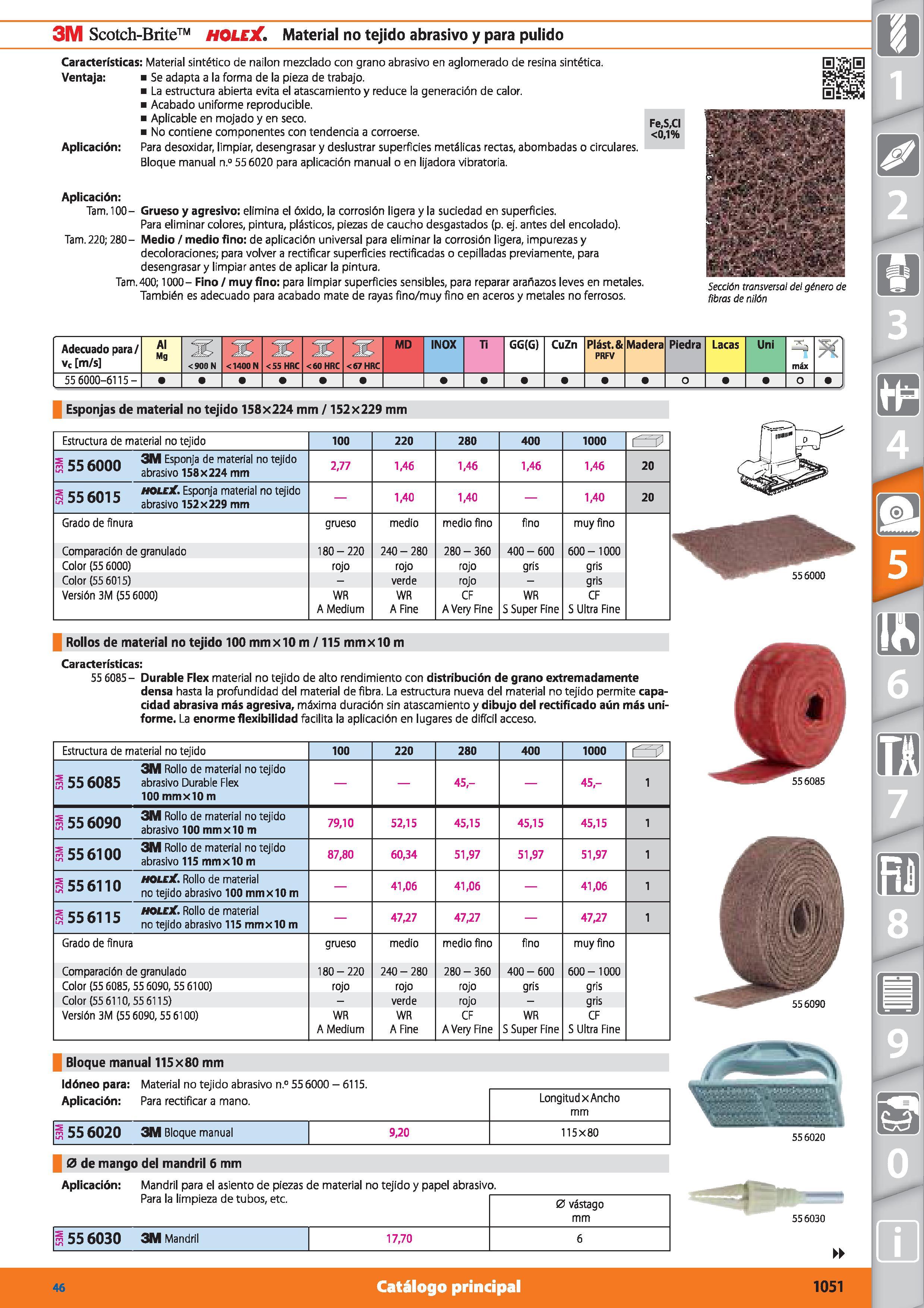 1051 3M Scotch-Brite HOLEX Material no tejido abrasivo y para pulido Características: Material sintético de nailon mezclado con grano abrasivo en aglo Каталог HOFFMANN GROUP 2015 Инструмент режущий слесарный измерительный абразивный Оборудование Комплексные поставки для промышленных предприятий Стр. 1051 SPA