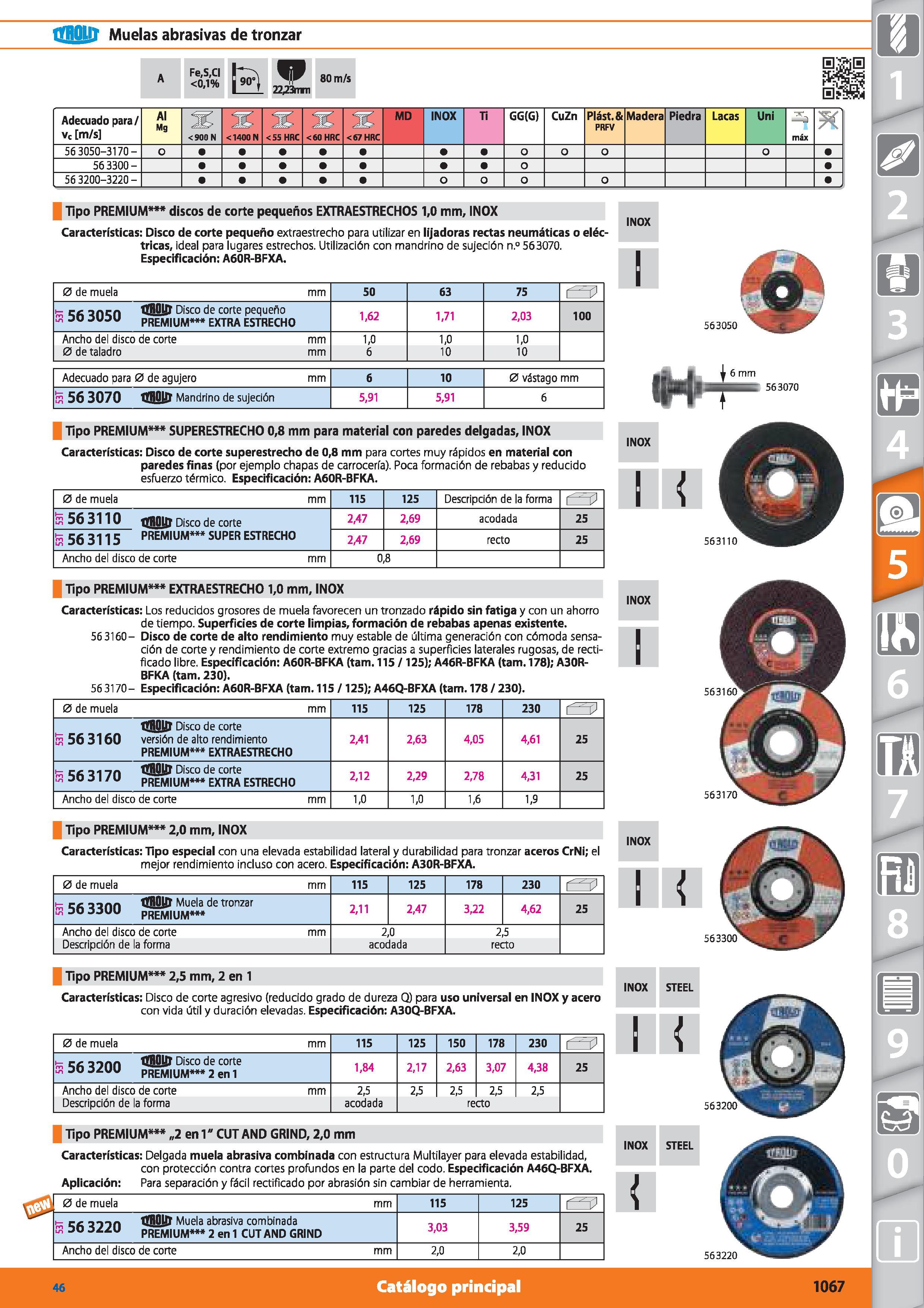1067 tíBOlll Muelas abrasivas de tronzar A Fe,S,CI <0,1% 22,23mm 80 m/s Adecuado para/ vc m/s Al Mg <900 N <1400 N <55 HRC <60 HRC <67 HRC MD INOX Ti Каталог HOFFMANN GROUP 2015 Инструмент режущий слесарный измерительный абразивный Оборудование Комплексные поставки для промышленных предприятий Стр. 1067 SPA