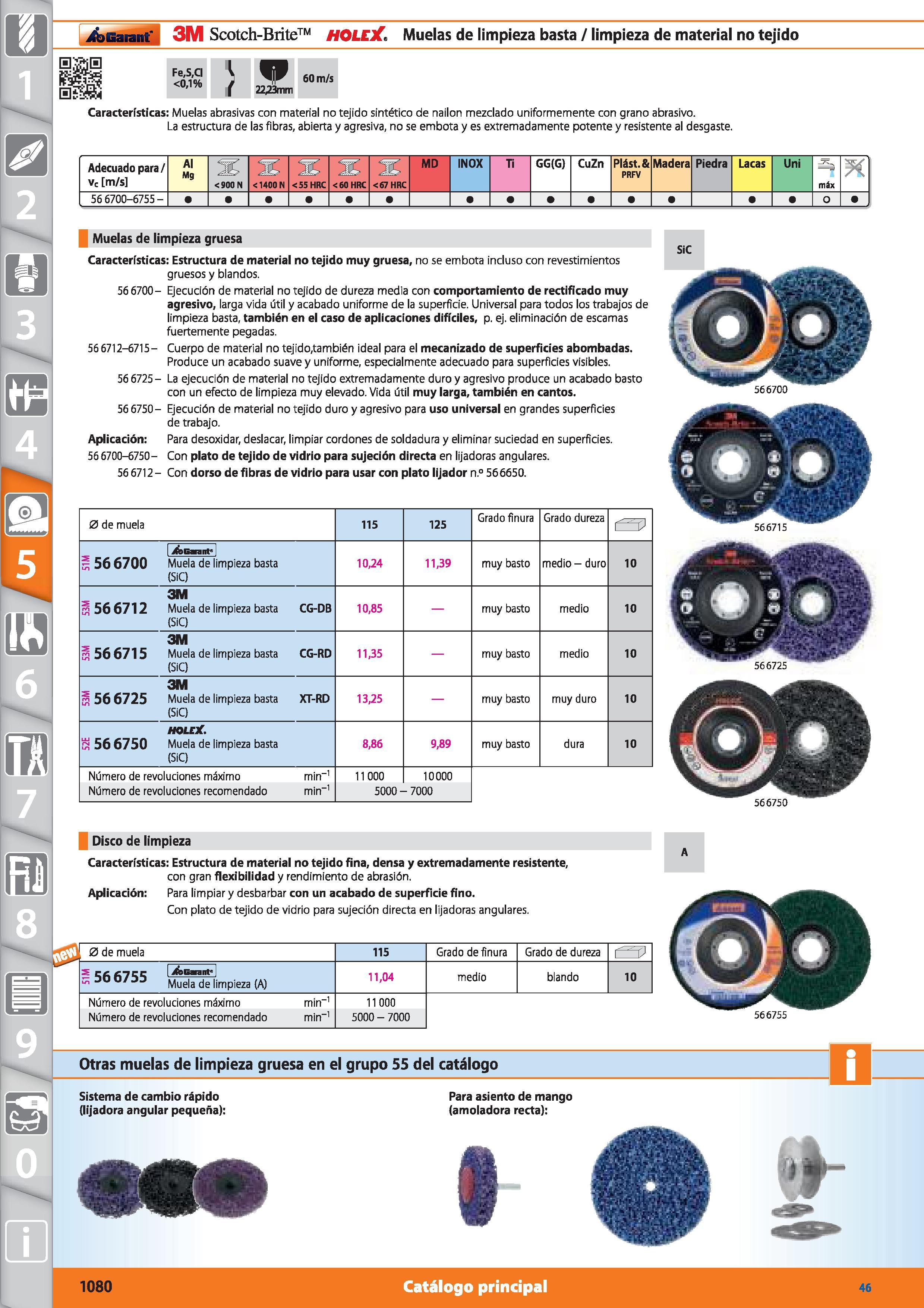 1080 Garant 3M Scotch-Brite HOLEJÍ Muelas de limpieza basta / limpieza de material no tejido Fe,S,CI <0,1% J 60 m/s r 223nm Características: Muelas ab Каталог HOFFMANN GROUP 2015 Инструмент режущий слесарный измерительный абразивный Оборудование Комплексные поставки для промышленных предприятий Стр. 1080 SPA