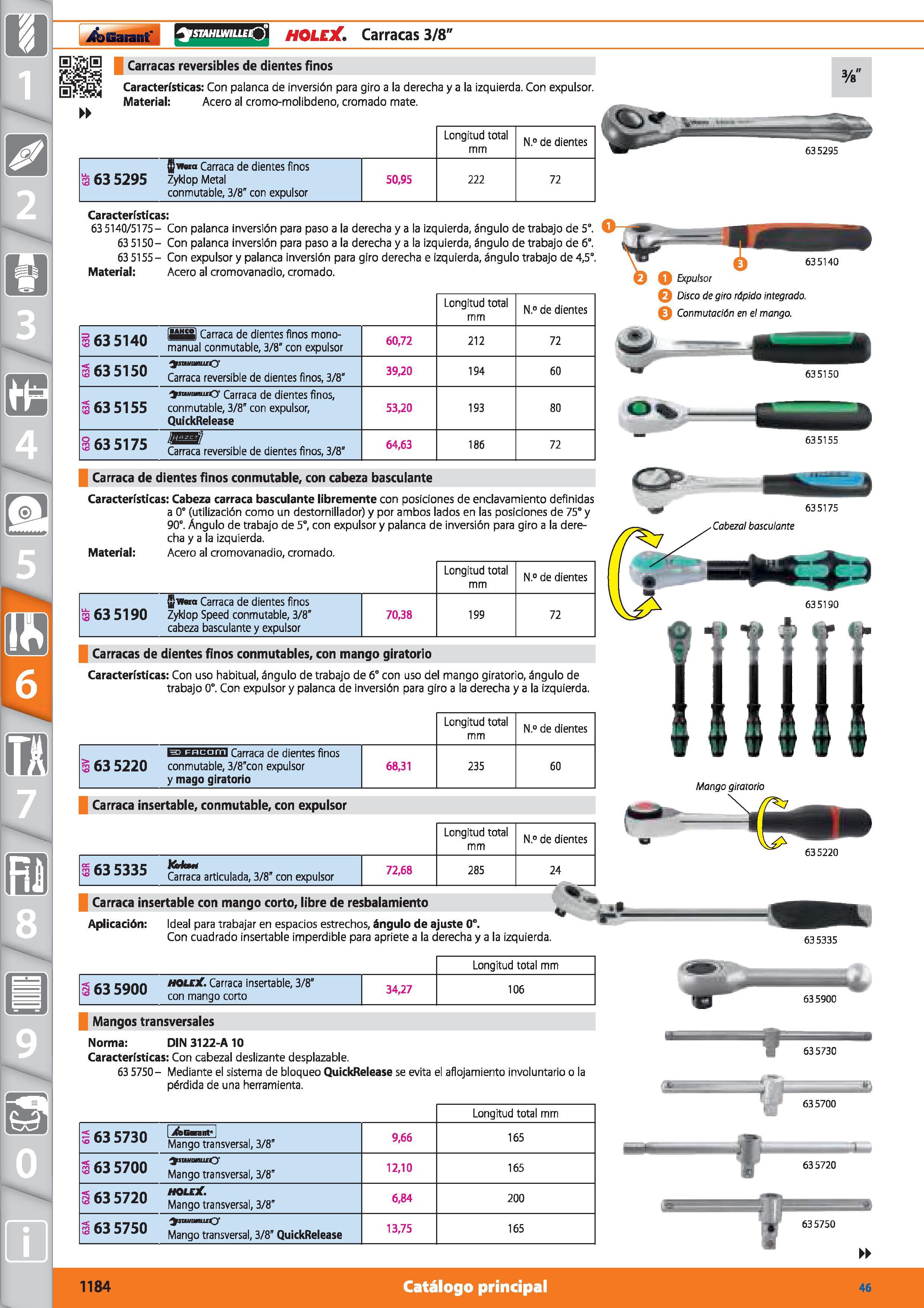 1184 m 1 Garant istahlwilleQ HOLEX Carracas 3/8 di m ful ;Íí5 Carracas reversibles de dientes finos USlS Características: Con palanca de inversión par Каталог HOFFMANN GROUP 2015 Инструмент режущий слесарный измерительный абразивный Оборудование Комплексные поставки для промышленных предприятий Стр. 1184 SPA