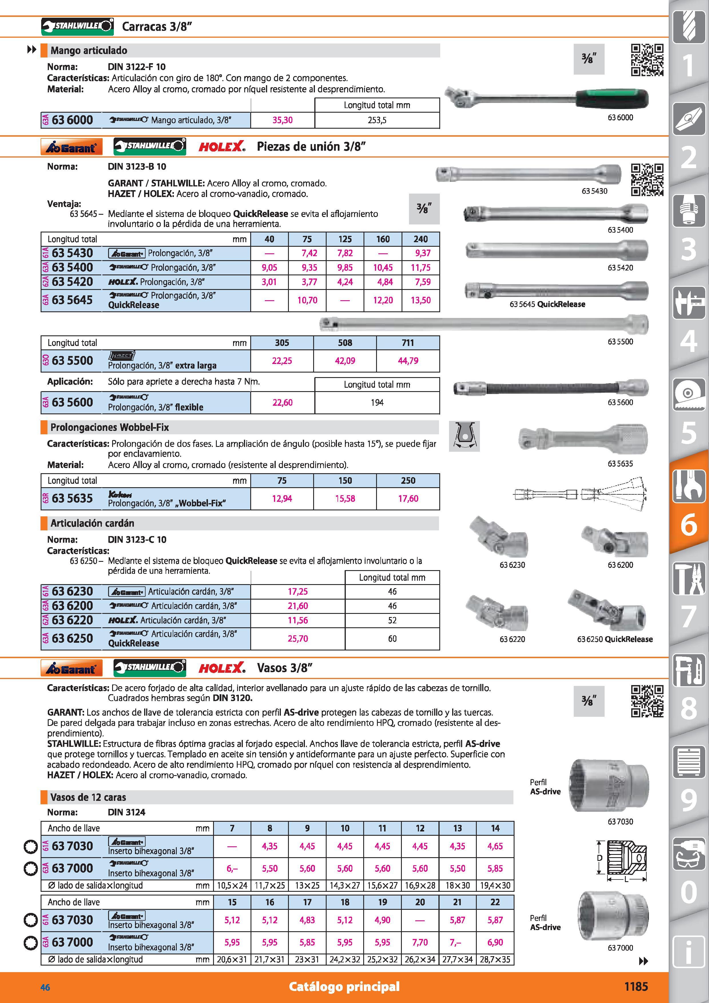 1185 stahlwiu eQ Carracas 3/8 Mango articulado Norma: DIN 3122-F 10 Características: Articulación con giro de 180° Con mango de 2 componentes Material Каталог HOFFMANN GROUP 2015 Инструмент режущий слесарный измерительный абразивный Оборудование Комплексные поставки для промышленных предприятий Стр. 1185 SPA
