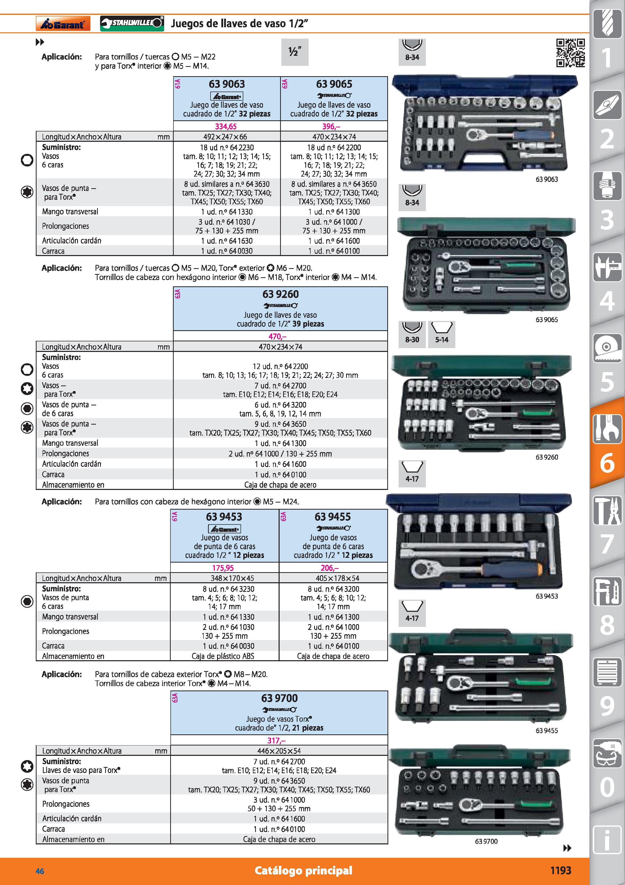 1193 rsmffiiHruEiO Juegos de llaves de vaso 1/2 Aplicación: O ( > o o o (i) Para tornillos / tuercas O M5 - M22 y para Torx interior M5 - M14 Vi 3 639 Каталог HOFFMANN GROUP 2015 Инструмент режущий слесарный измерительный абразивный Оборудование Комплексные поставки для промышленных предприятий Стр. 1193 SPA