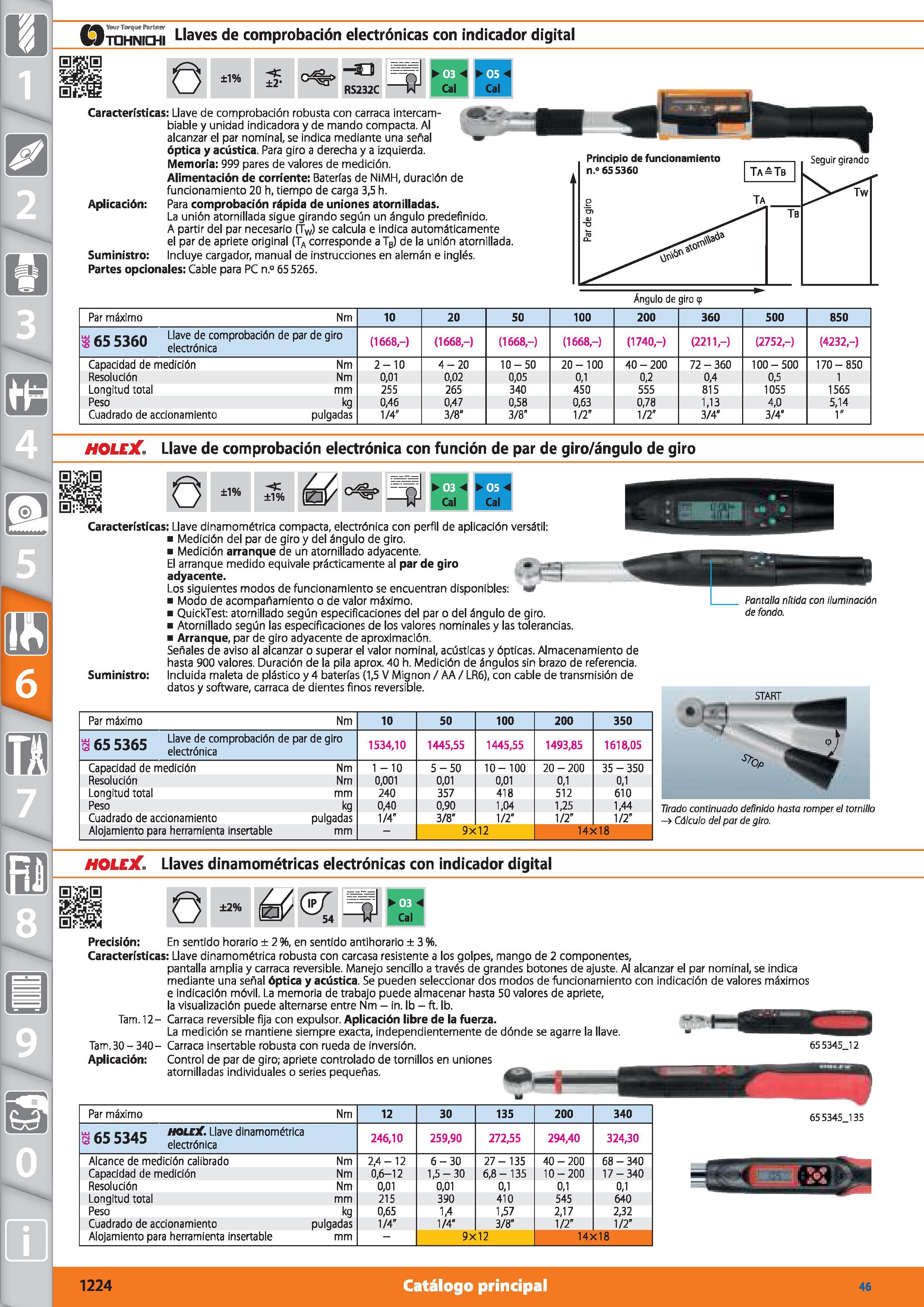 1224 Itqhnichi Llaves de comprobación electrónicas con indicador digital Par máximo Nm 10 20 50 100 200 360 500 850 m Llaw de comprobación de par de g Каталог HOFFMANN GROUP 2015 Инструмент режущий слесарный измерительный абразивный Оборудование Комплексные поставки для промышленных предприятий Стр. 1224 SPA