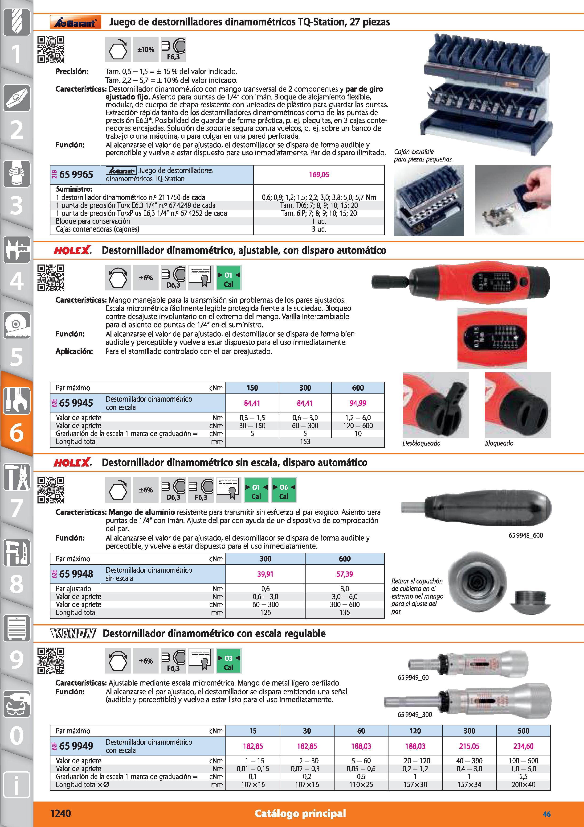 1240 Juego de destornilladores dinamométricos TQ-Station, 27 piezas ±10% F6,3 Precisión: Tam 0,6 - 1,5 = ± 15 % del valor indicado Tam 2,2 - 5,7 = ± 1 Каталог HOFFMANN GROUP 2015 Инструмент режущий слесарный измерительный абразивный Оборудование Комплексные поставки для промышленных предприятий Стр. 1240 SPA