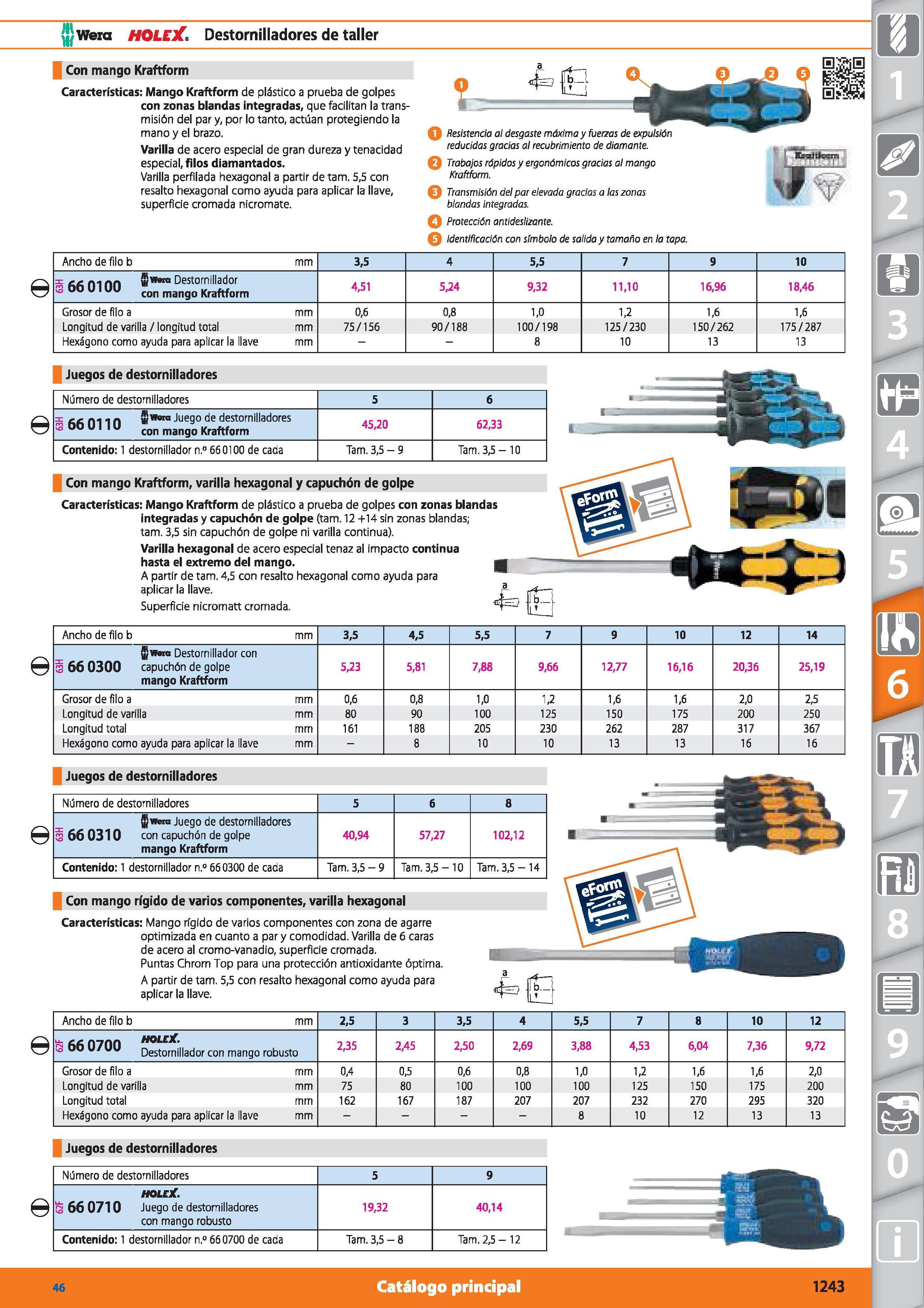 1243 Wera HOLEJC1 Destornilladores de taller Con mango Kraftform Características: Mango Kraftform de plástico a prueba de golpes con zonas blandas int Каталог HOFFMANN GROUP 2015 Инструмент режущий слесарный измерительный абразивный Оборудование Комплексные поставки для промышленных предприятий Стр. 1243 SPA