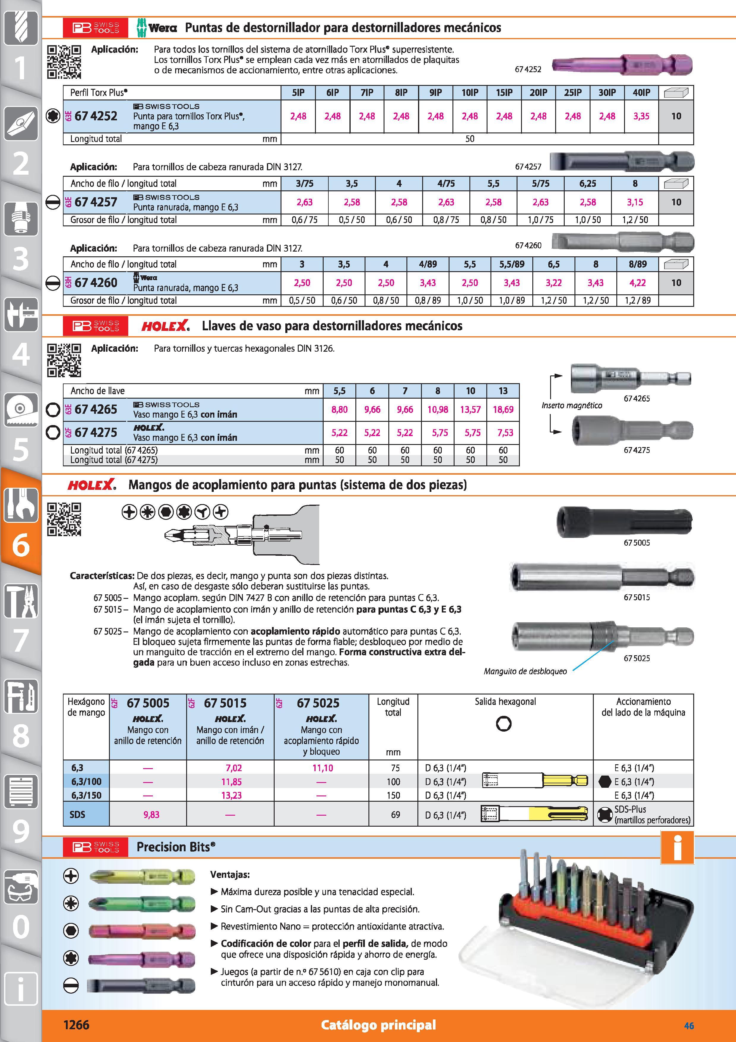 1266 I-JJ SWISS \m) TOOLS UJwera Puntas de destornillador para destornilladores mecánicos 0 0 Aplicación: Para todos los tornillos del sistema de ator Каталог HOFFMANN GROUP 2015 Инструмент режущий слесарный измерительный абразивный Оборудование Комплексные поставки для промышленных предприятий Стр. 1266 SPA