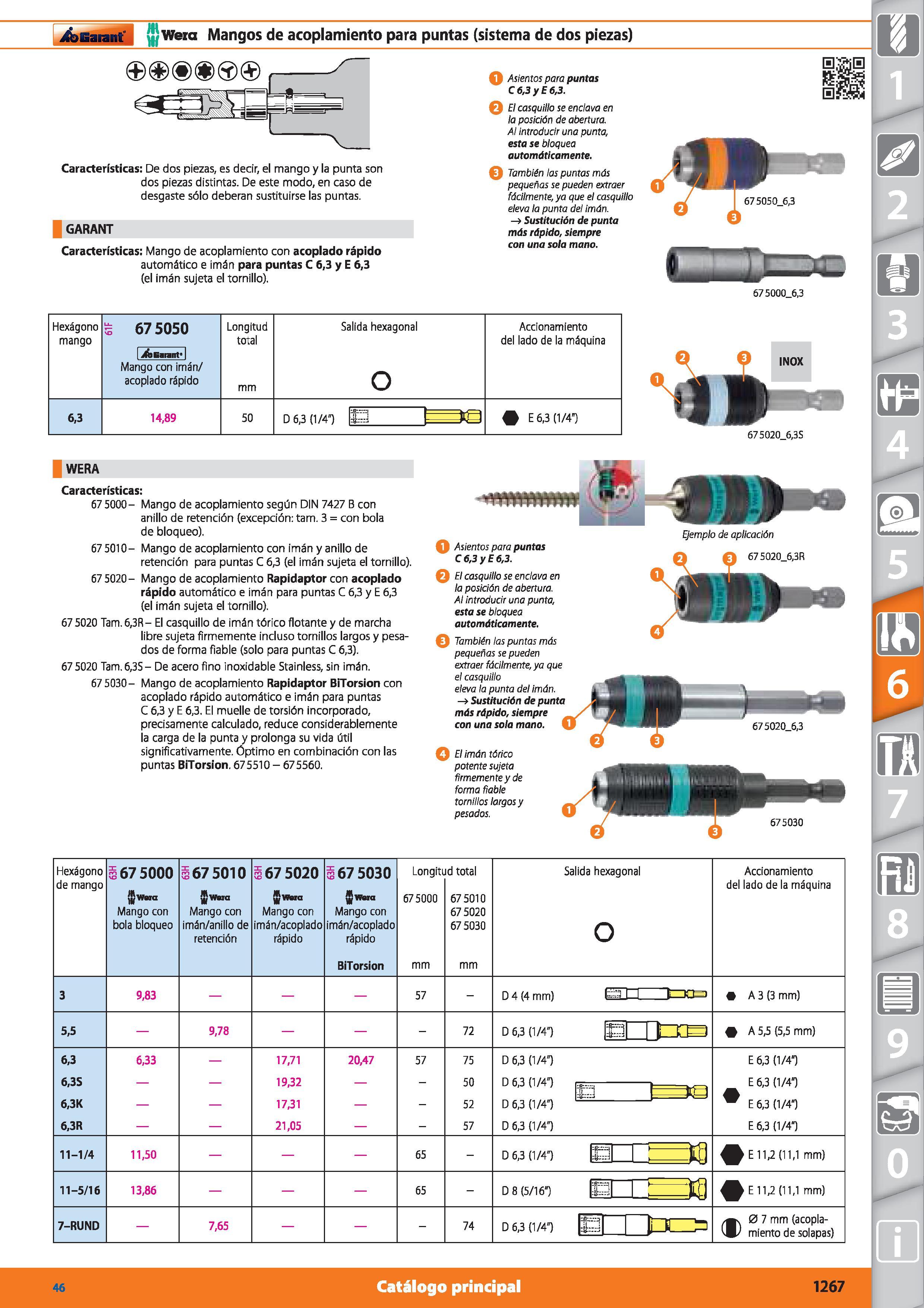 1267 Garant Wera Mangos de acoplamiento para puntas (sistema de dos piezas) < )< >0 Características: De dos piezas, es decir, el mango y la punta son Каталог HOFFMANN GROUP 2015 Инструмент режущий слесарный измерительный абразивный Оборудование Комплексные поставки для промышленных предприятий Стр. 1267 SPA