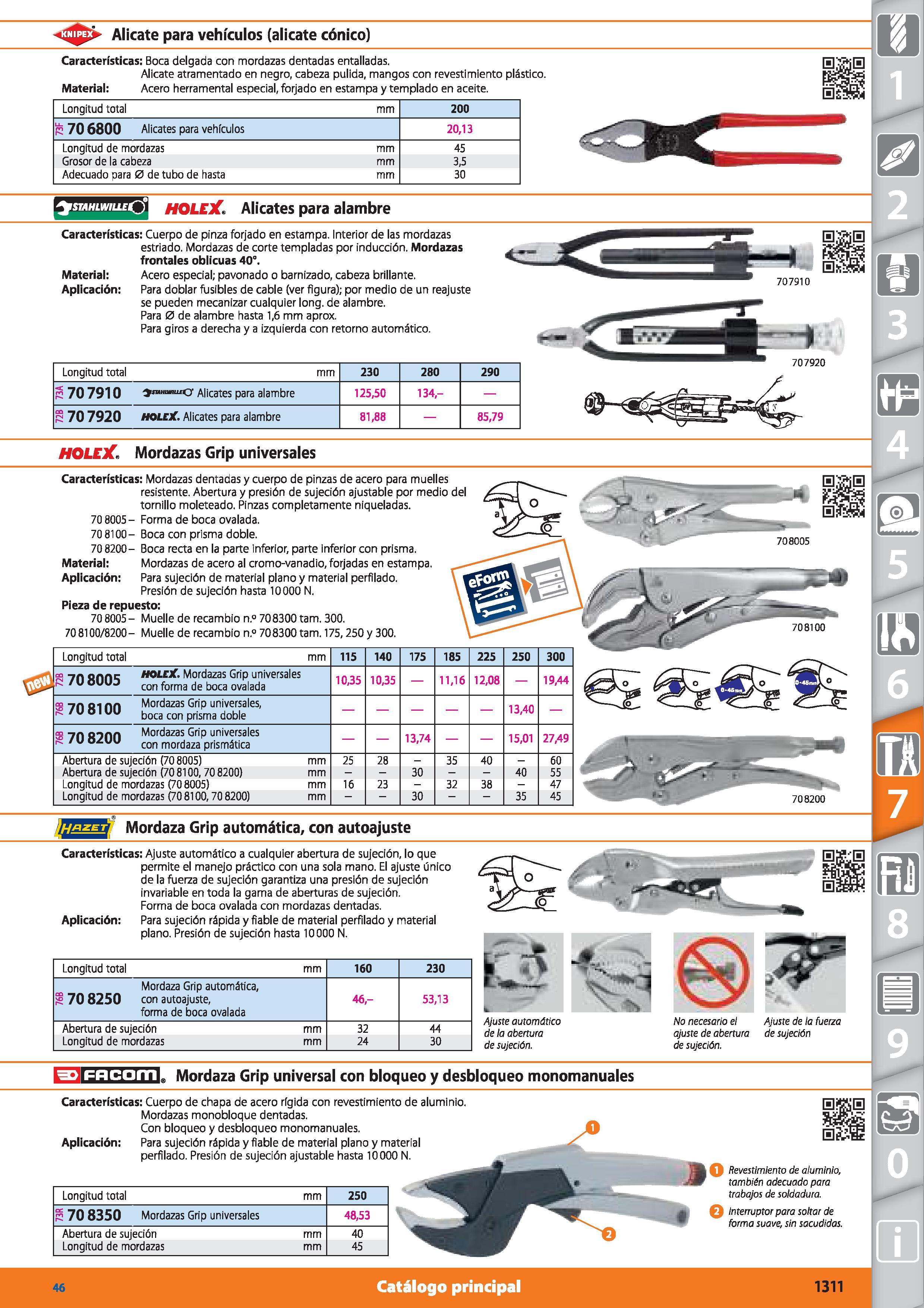 1311 <3 > Alicate para vehículos (alicate cónico) Características: Boca delgada con mordazas dentadas entalladas Alicate atramentado en negro, cabeza Каталог HOFFMANN GROUP 2015 Инструмент режущий слесарный измерительный абразивный Оборудование Комплексные поставки для промышленных предприятий Стр. 1311 SPA