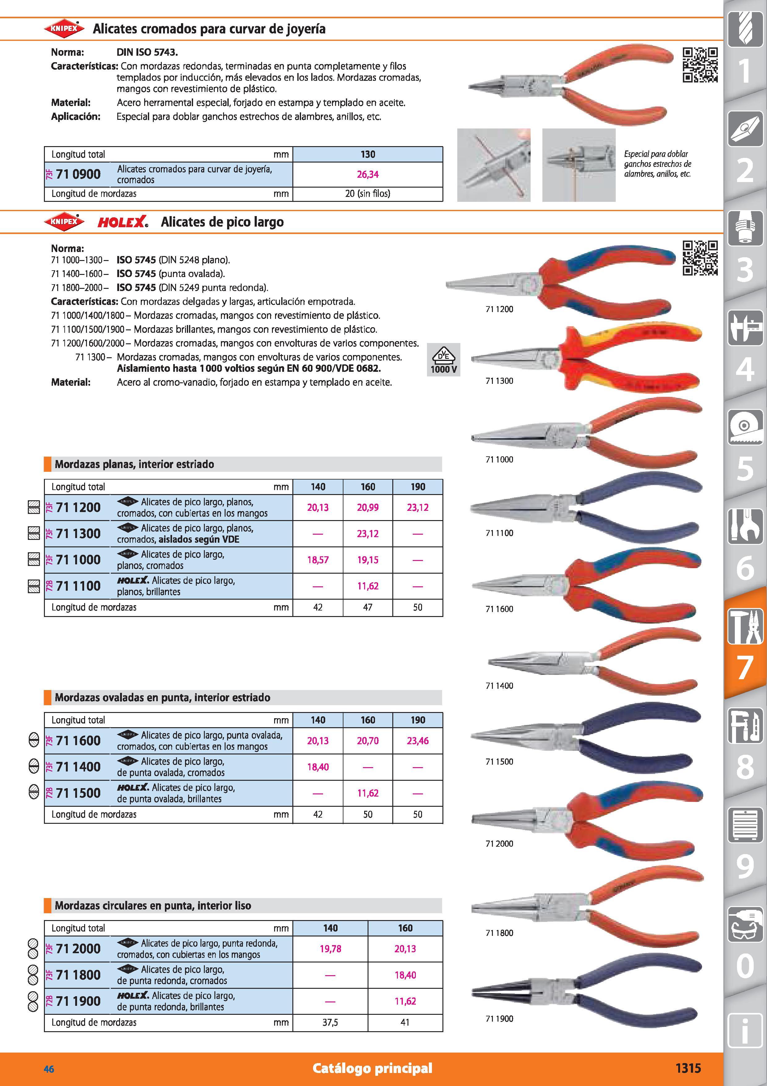 1315 <3 > Alicates cromados para curvar de joyería Norma: DIN ISO 5743 Características: Con mordazas redondas, terminadas en punta completamente y fil Каталог HOFFMANN GROUP 2015 Инструмент режущий слесарный измерительный абразивный Оборудование Комплексные поставки для промышленных предприятий Стр. 1315 SPA