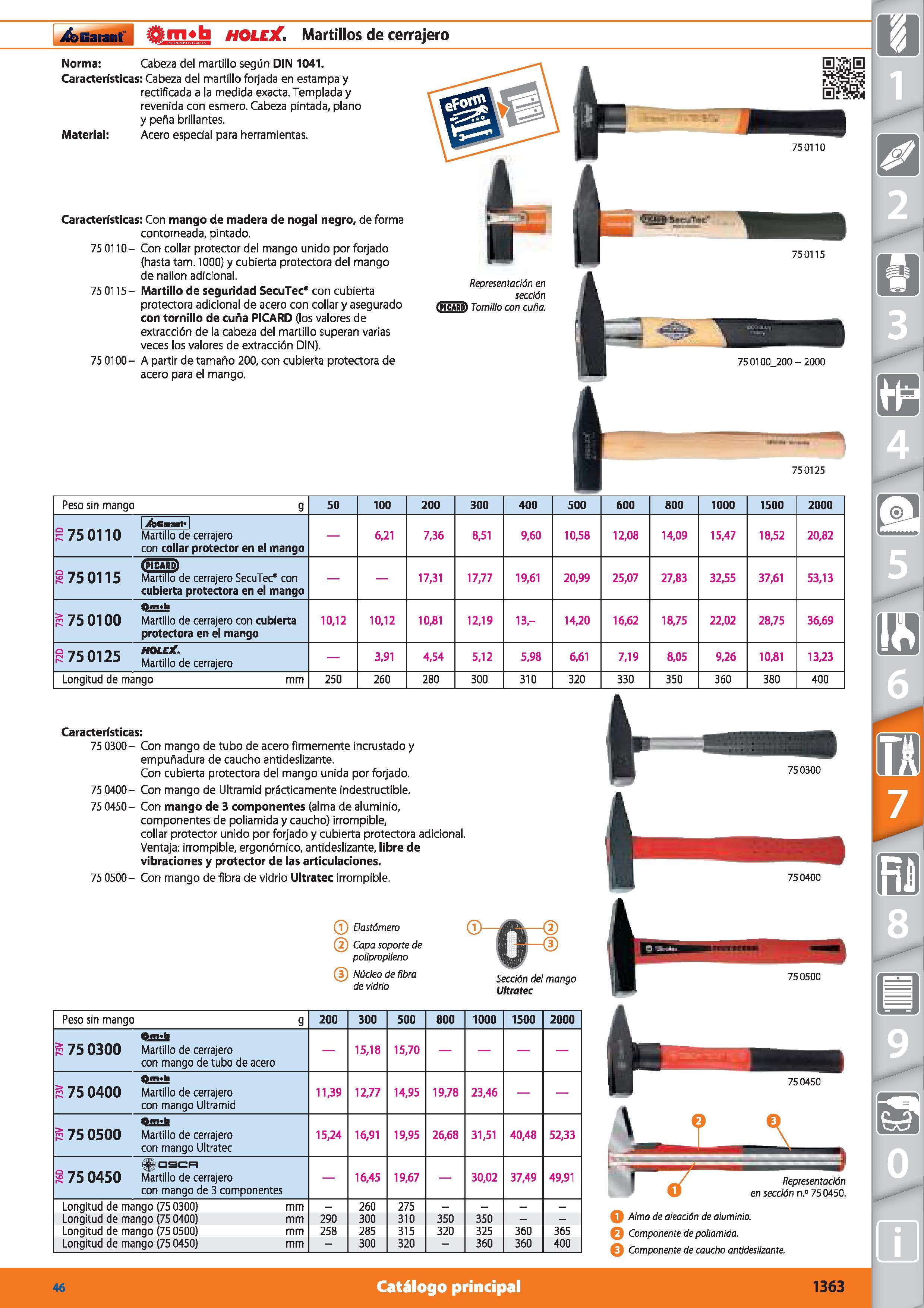 1363 Garant I ¡Sm b HOLEX Martillos de cerrajero Norma: Cabeza del martillo según DIN 1041 Características: Cabeza del martillo forjada en estampa y r Каталог HOFFMANN GROUP 2015 Инструмент режущий слесарный измерительный абразивный Оборудование Комплексные поставки для промышленных предприятий Стр. 1363 SPA