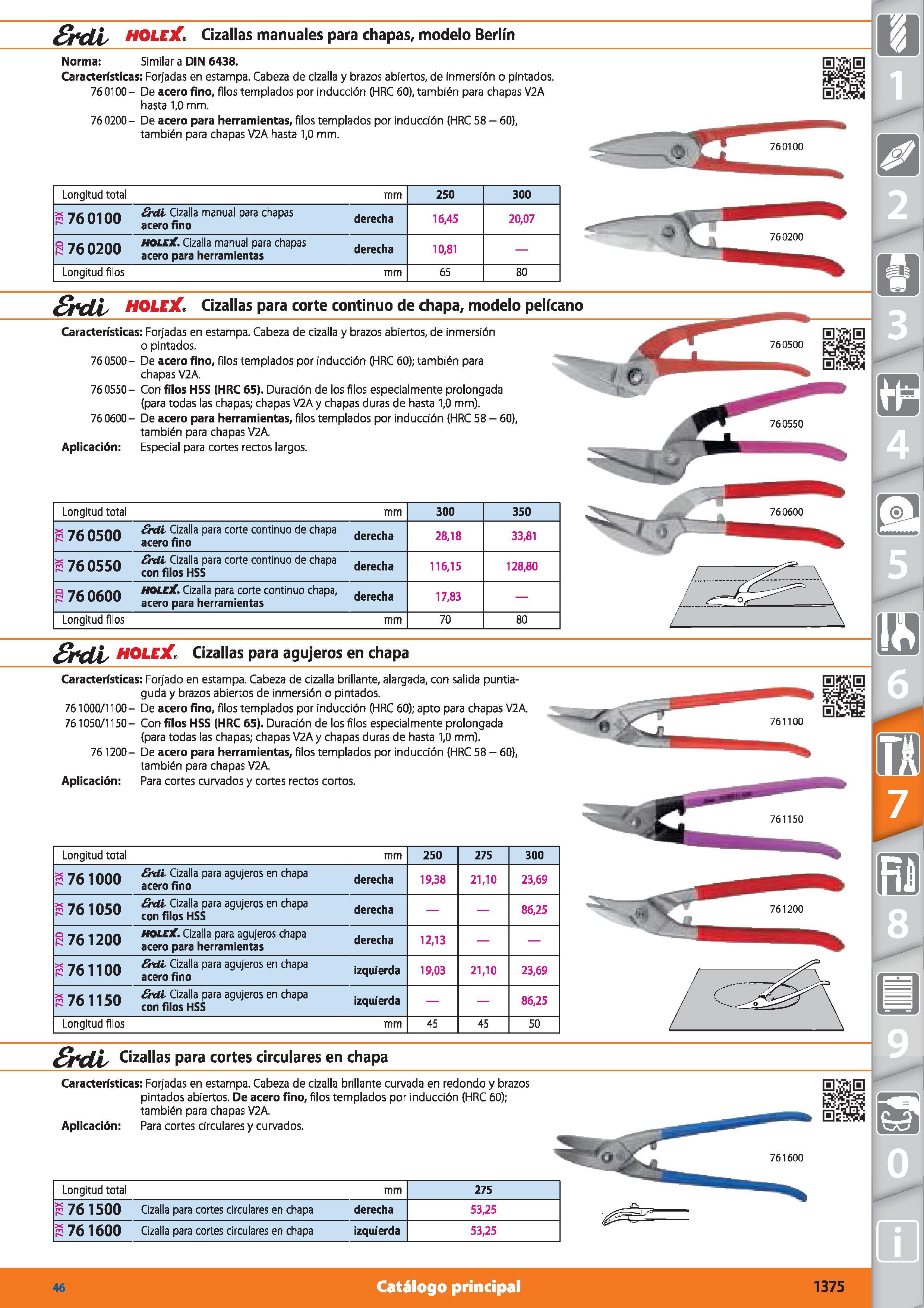 1375 rdl holeX; Cizallas manuales para chapas, modelo Berlín Norma: Similar a DIN 6438 Características: Forjadas en estampa Cabeza de cizalla y brazos Каталог HOFFMANN GROUP 2015 Инструмент режущий слесарный измерительный абразивный Оборудование Комплексные поставки для промышленных предприятий Стр. 1375 SPA