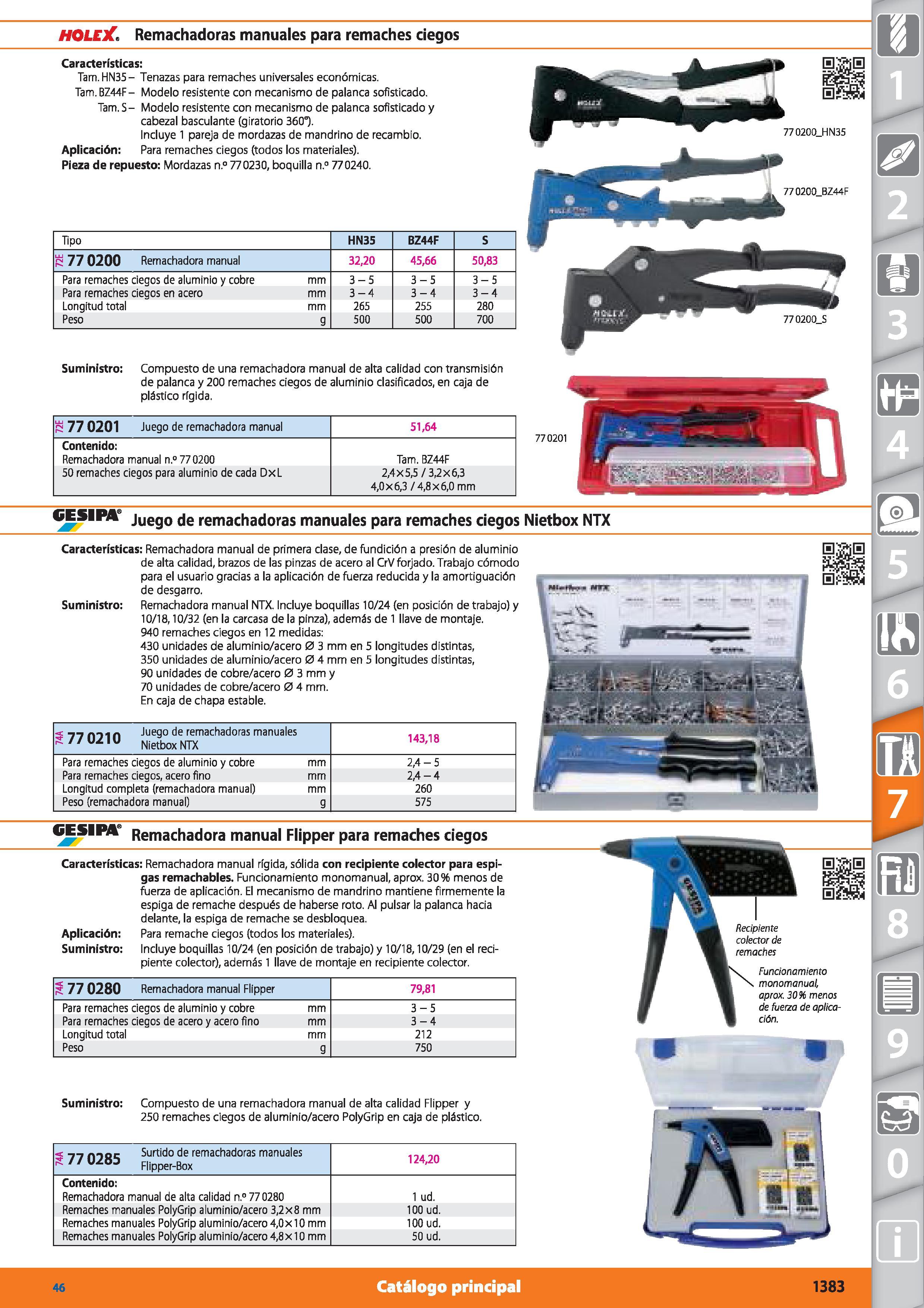 1383 HOLEX Remachadoras manuales para remaches ciegos Características: Tam HN35- Tenazas para remaches universales económicas Tam BZ44F - Modelo resis Каталог HOFFMANN GROUP 2015 Инструмент режущий слесарный измерительный абразивный Оборудование Комплексные поставки для промышленных предприятий Стр. 1383 SPA