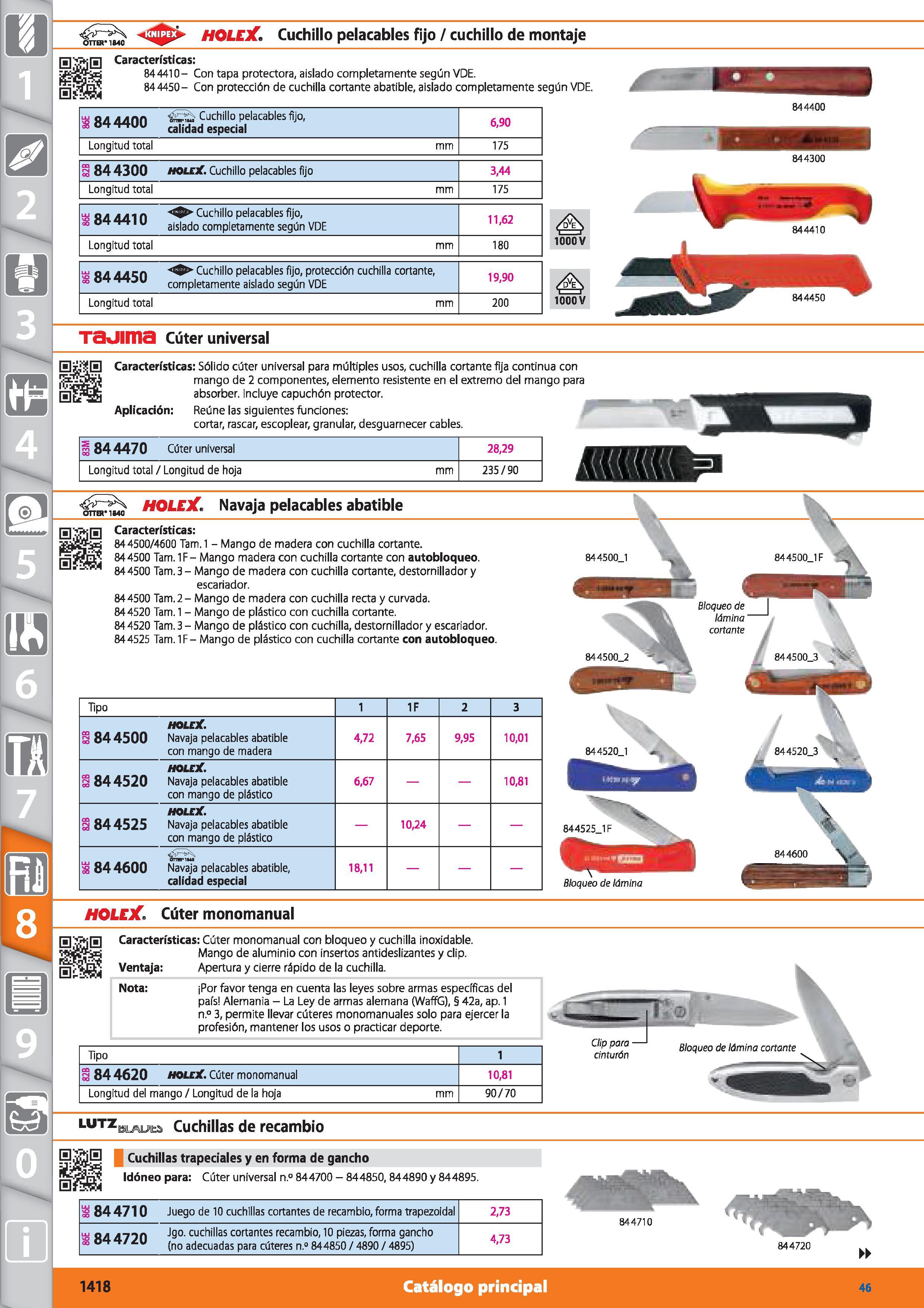 1418 HOLEJC Cuchillo pelacables fijo / cuchillo de montaje HííiH Características: igsjírt 84 4410 - Con tapa protectora, aislado completamente según V Каталог HOFFMANN GROUP 2015 Инструмент режущий слесарный измерительный абразивный Оборудование Комплексные поставки для промышленных предприятий Стр. 1418 SPA