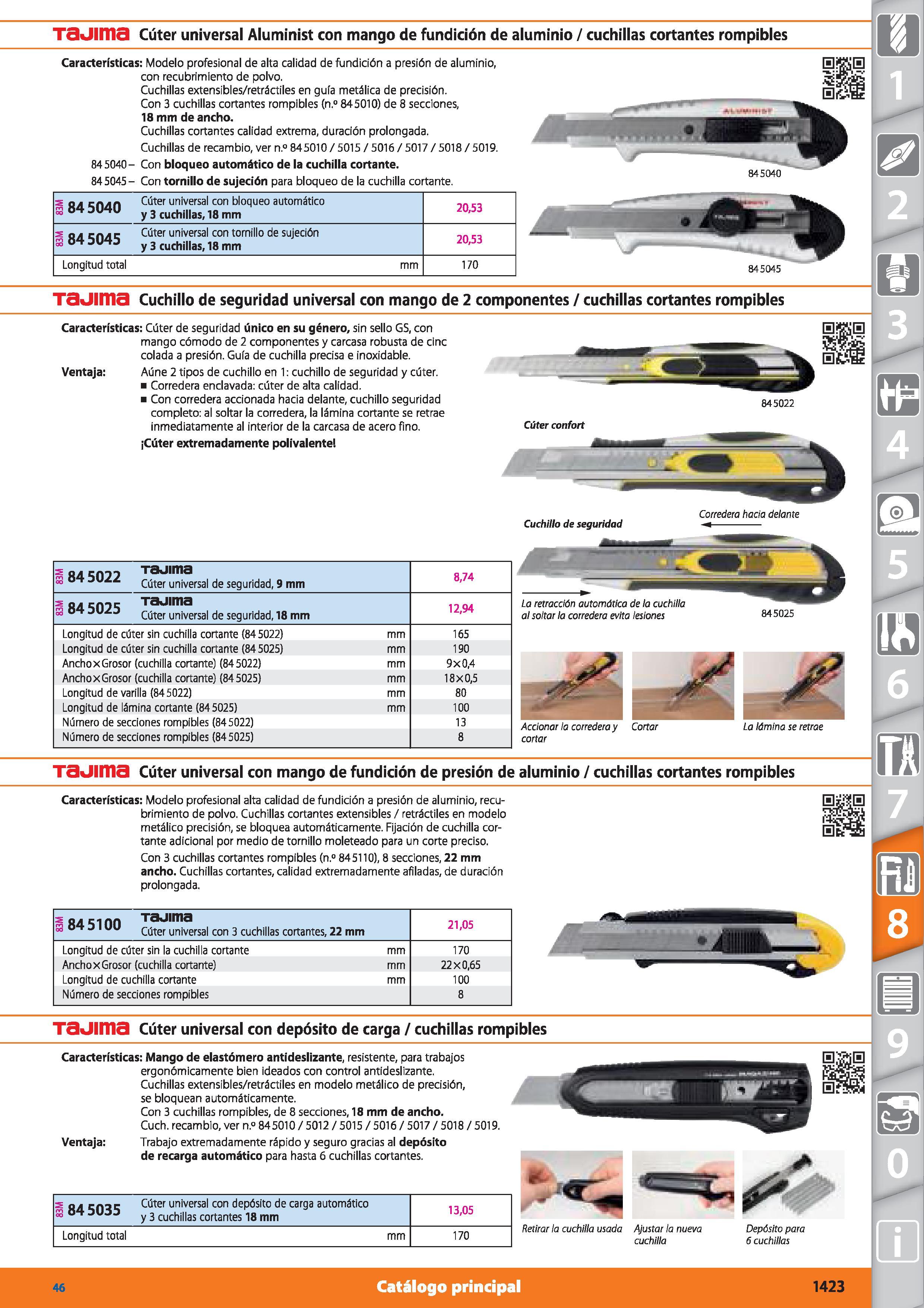 1423 TSvJIITia Cúter universal Aluminist con mango de fundición de aluminio / cuchillas cortantes rompibles Características: Modelo profesional de alt Каталог HOFFMANN GROUP 2015 Инструмент режущий слесарный измерительный абразивный Оборудование Комплексные поставки для промышленных предприятий Стр. 1423 SPA