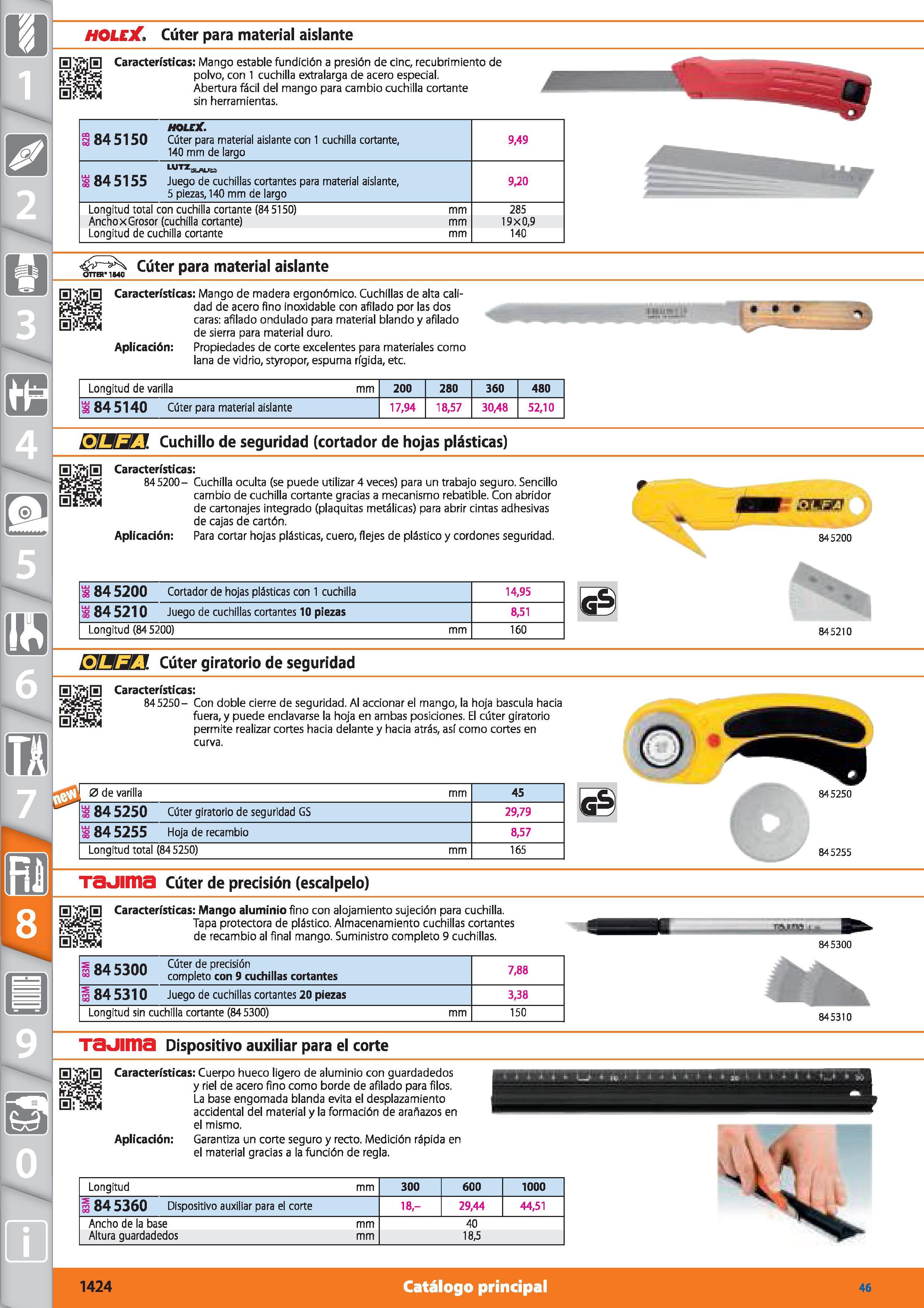 1424 HOLEX Cúter para material aislante H'vflH Características: Mango estable fundición a presión de cinc, recubrimiento de Eíí-JíirfS polvo, con 1 cu Каталог HOFFMANN GROUP 2015 Инструмент режущий слесарный измерительный абразивный Оборудование Комплексные поставки для промышленных предприятий Стр. 1424 SPA
