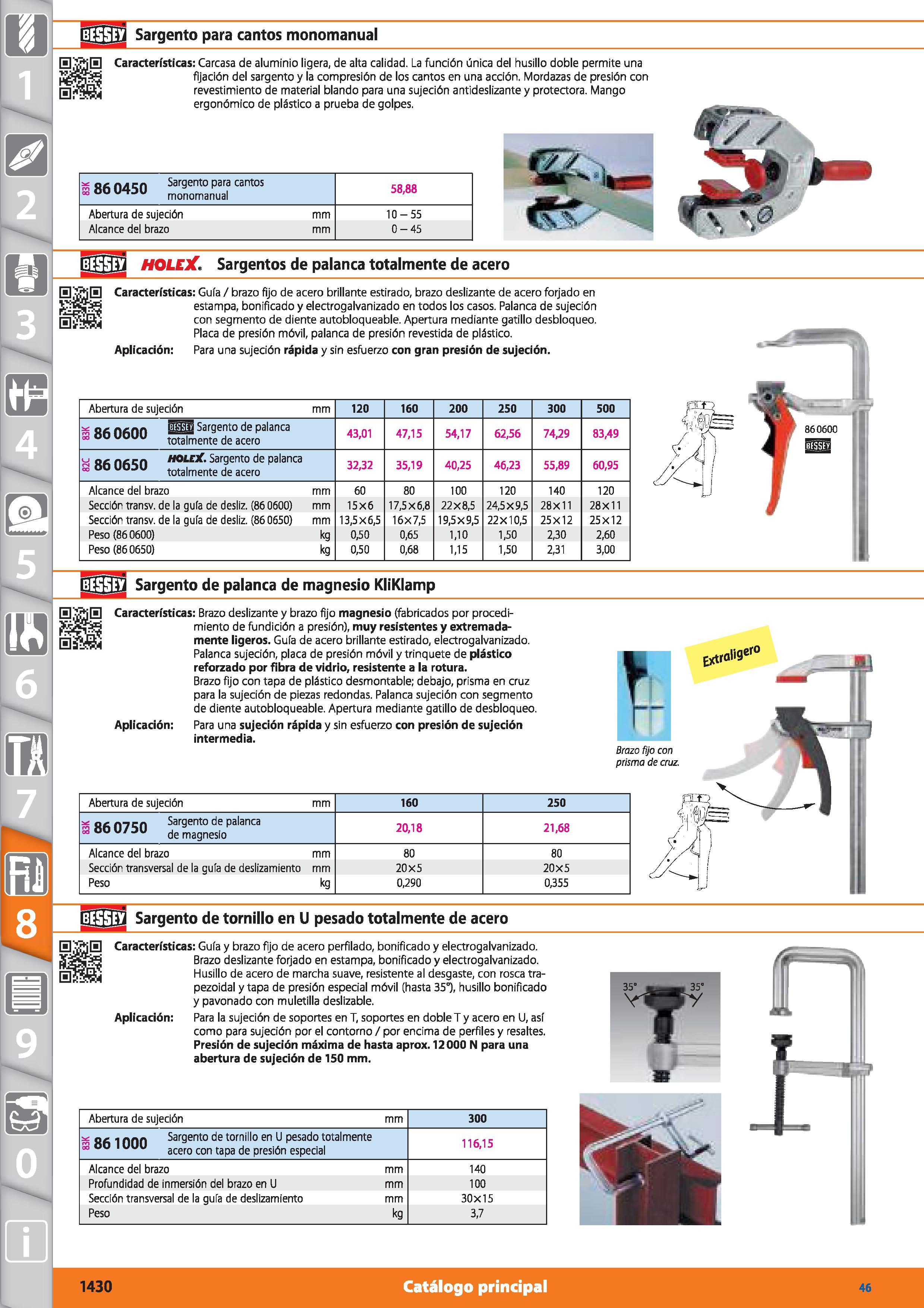 1430 EH3B s Sargento para cantos monomanual 0 Características: Carcasa de aluminio ligera, de alta calidad La función única del husillo doble permite Каталог HOFFMANN GROUP 2015 Инструмент режущий слесарный измерительный абразивный Оборудование Комплексные поставки для промышленных предприятий Стр. 1430 SPA
