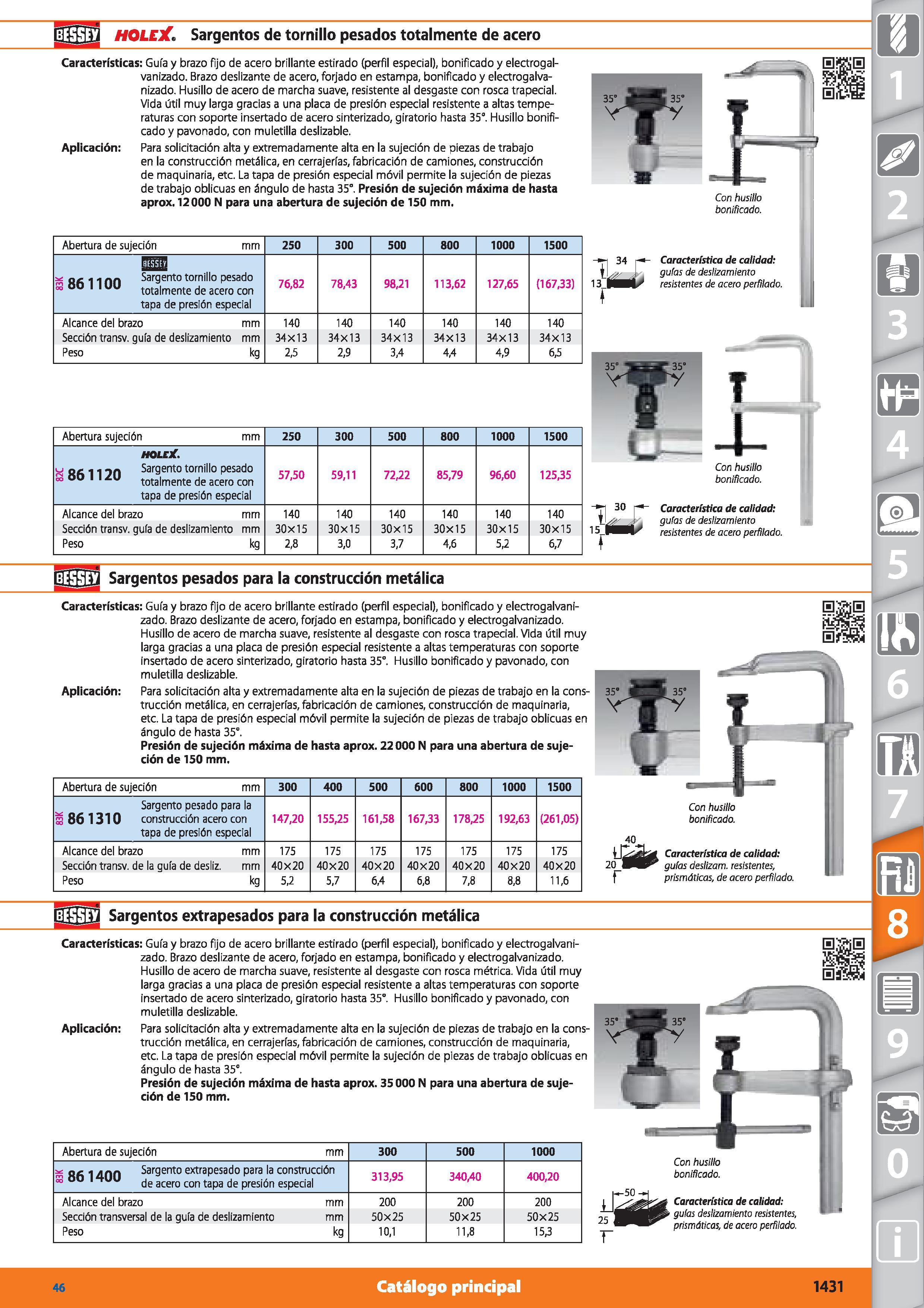 1431 OT jJ HOLEX Sargentos de tornillo pesados totalmente de acero Características: Guía y brazo fijo de acero brillante estirado (perfil especial), b Каталог HOFFMANN GROUP 2015 Инструмент режущий слесарный измерительный абразивный Оборудование Комплексные поставки для промышленных предприятий Стр. 1431 SPA