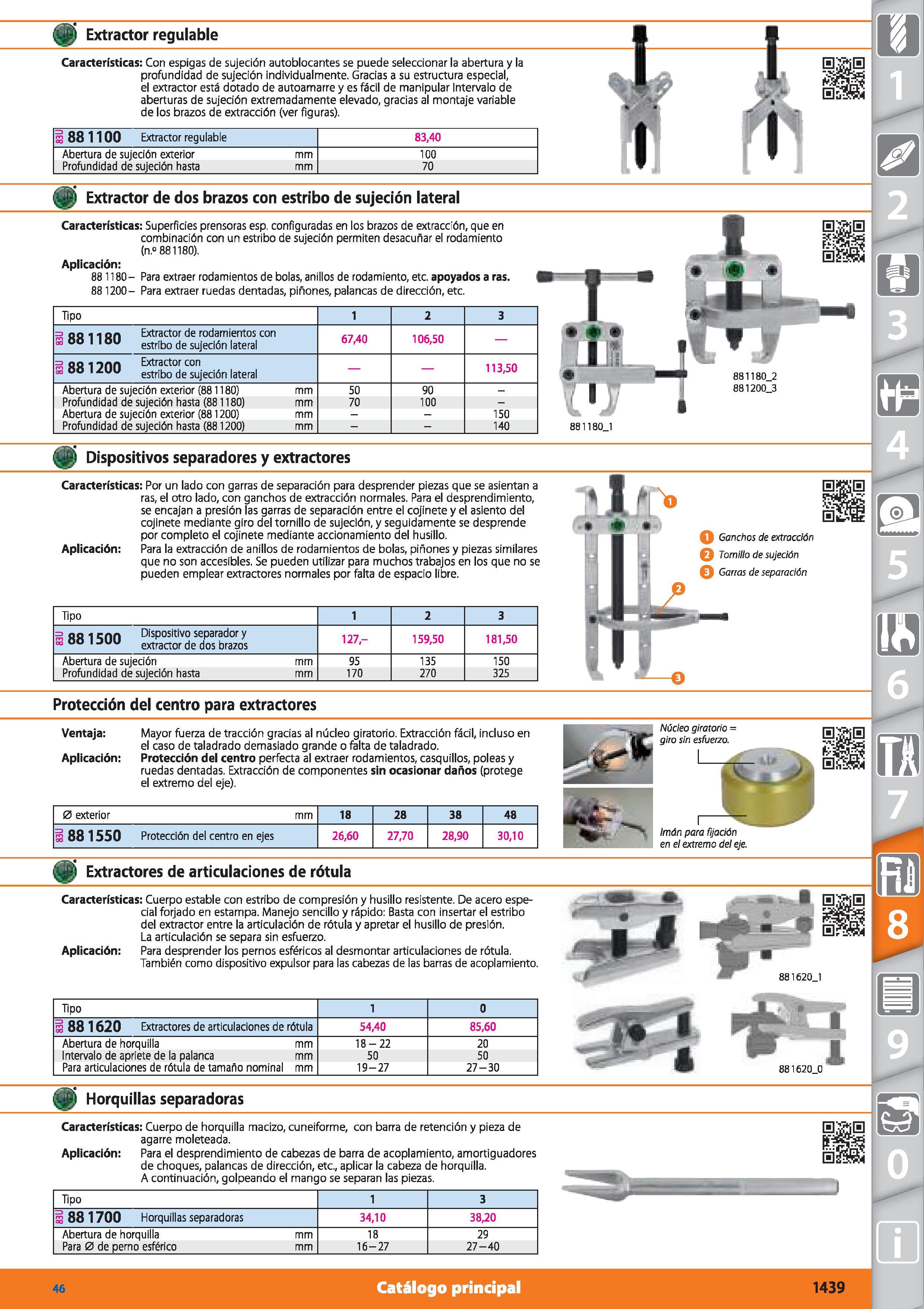 1439 Extractor regulable Características: Con espigas de sujeción autoblocantes se puede seleccionar la abertura y la profundidad de sujeción individu Каталог HOFFMANN GROUP 2015 Инструмент режущий слесарный измерительный абразивный Оборудование Комплексные поставки для промышленных предприятий Стр. 1439 SPA
