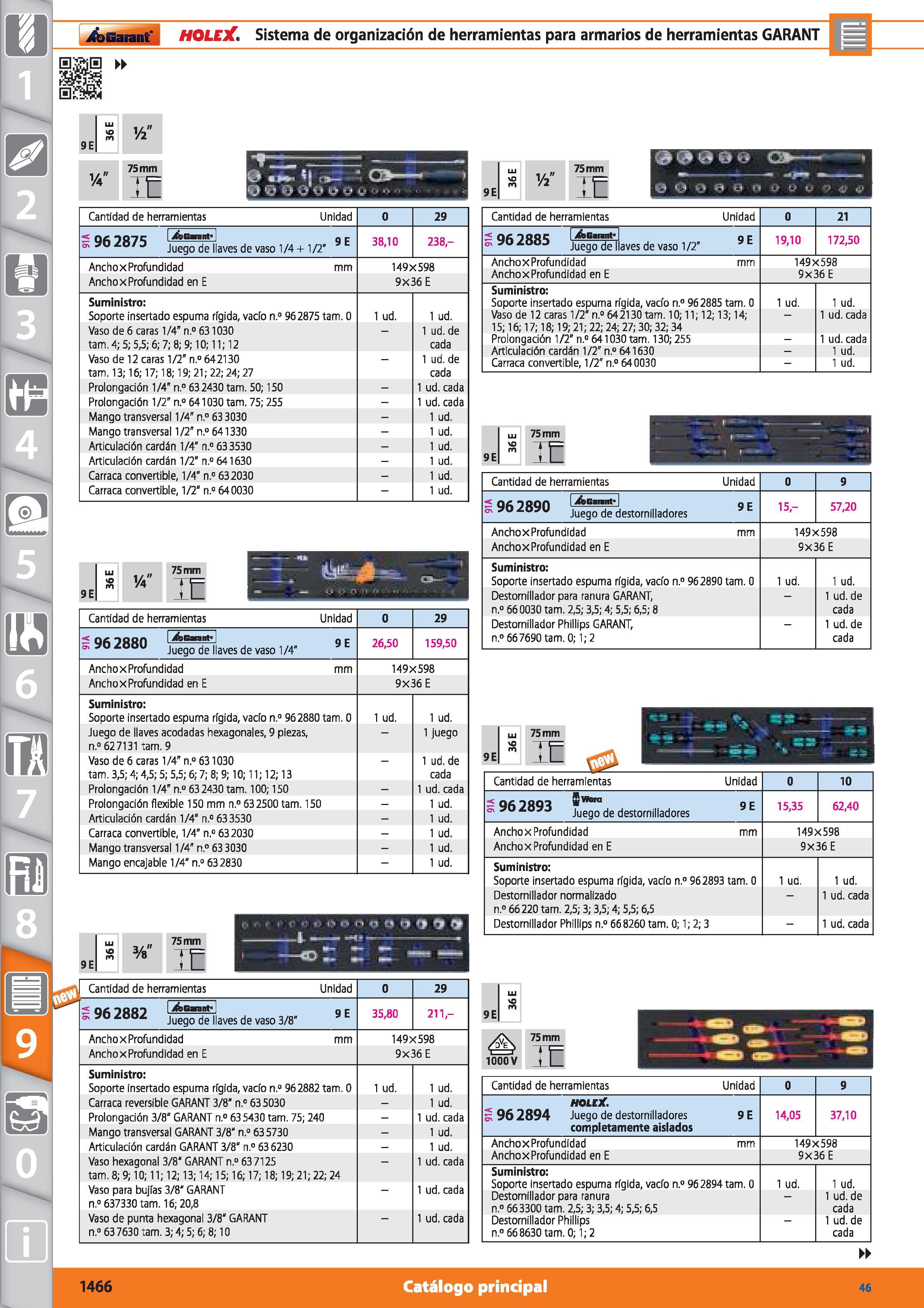 1466 Garant HOLEX Sistema de organización de herramientas para armarios de herramientas GARANT E 9 E 36 E w Va 75 mm IC Cantidad de herramientas Unida Каталог HOFFMANN GROUP 2015 Инструмент режущий слесарный измерительный абразивный Оборудование Комплексные поставки для промышленных предприятий Стр. 1466 SPA