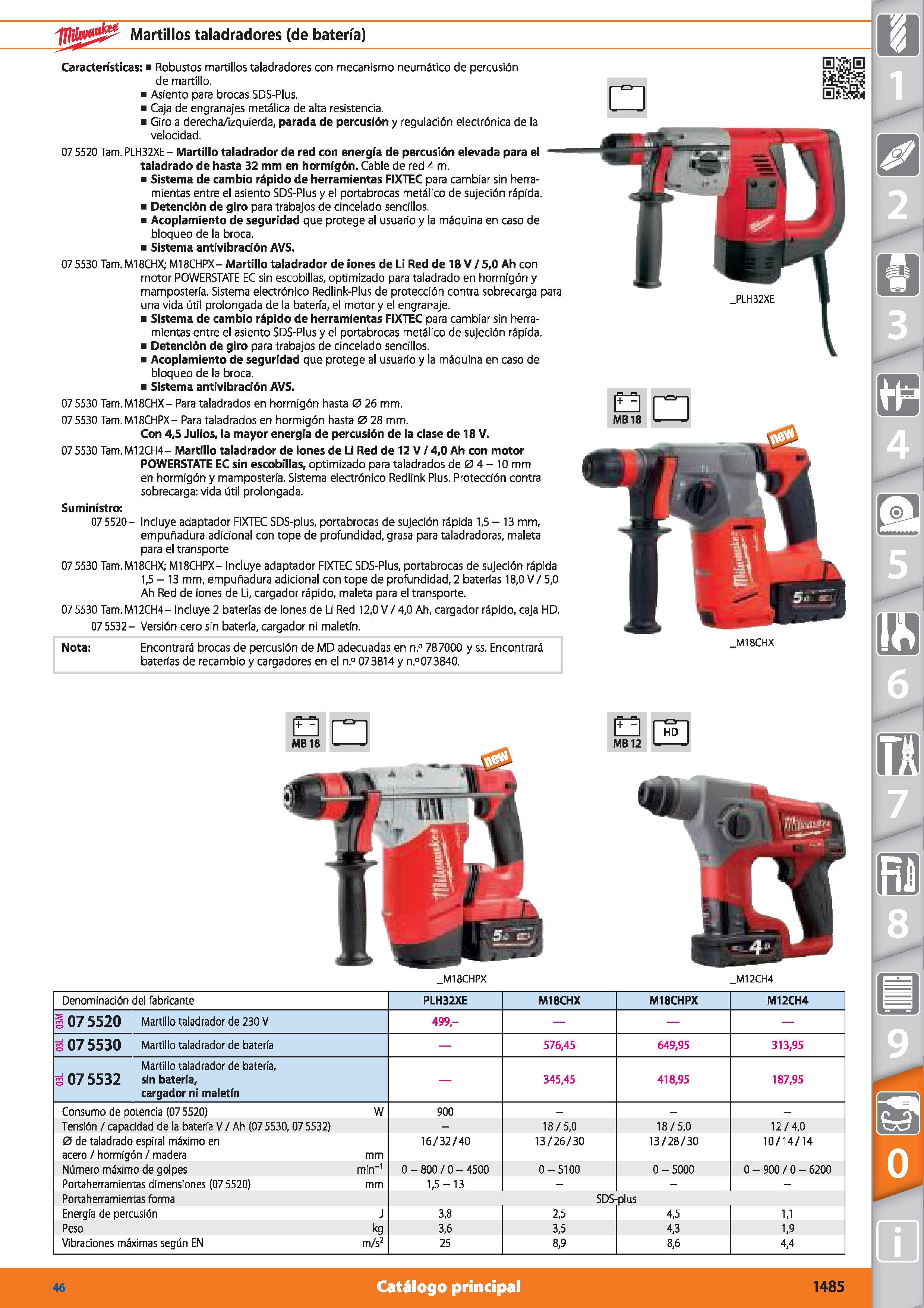 1485 Martillos taladradores (de batería) Nota: Encontrará brocas de percusión de MD adecuadas en n ° 787000 y ss Encontrará baterías de recambio y car Каталог HOFFMANN GROUP 2015 Инструмент режущий слесарный измерительный абразивный Оборудование Комплексные поставки для промышленных предприятий Стр. 1485 SPA