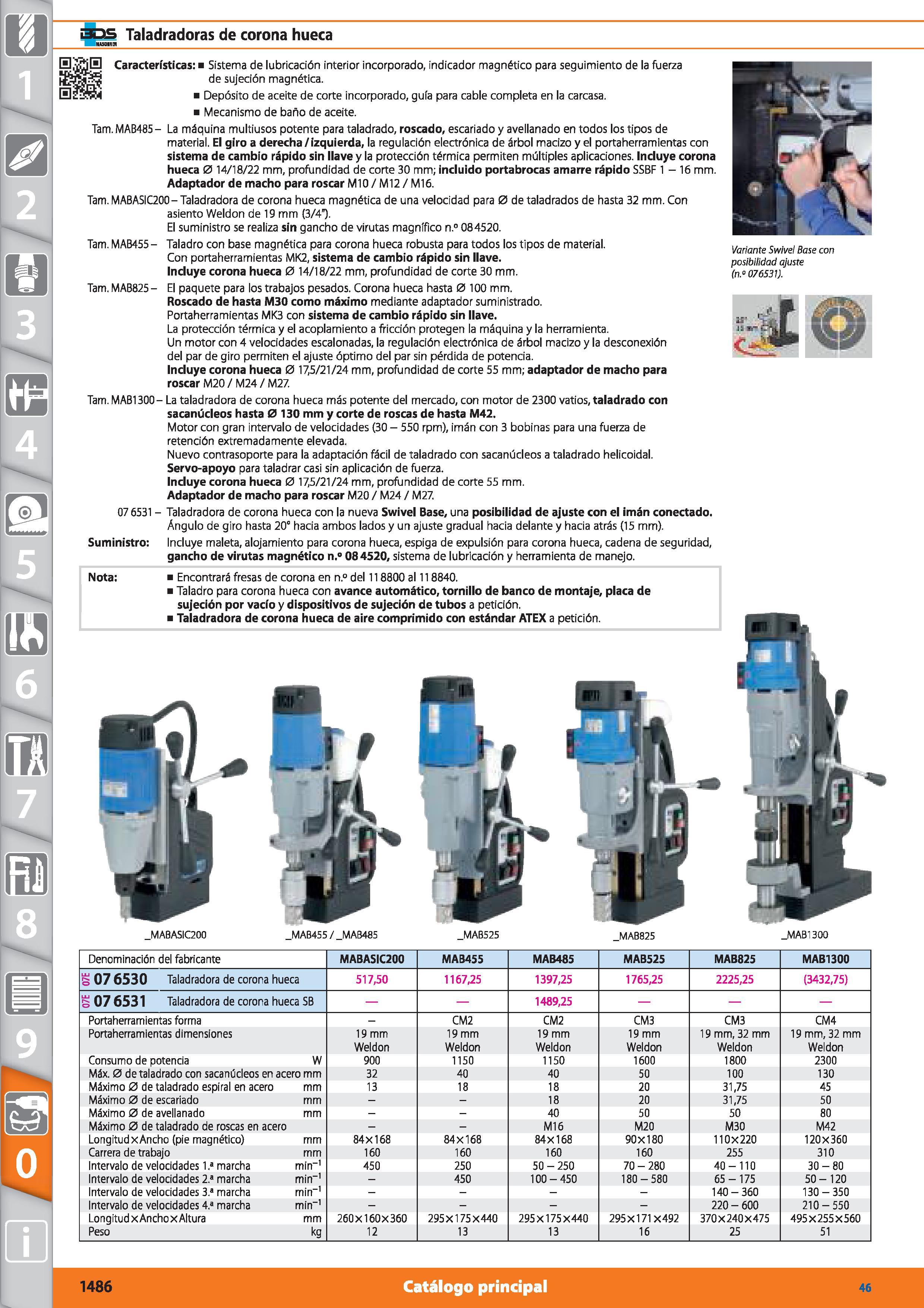 1486 m 1 3¡3S Taladradoras de corona hueca Variante Swlvel Base con posibilidad ajuste (n ° 076531) Características: Sistema de lubricación interior i Каталог HOFFMANN GROUP 2015 Инструмент режущий слесарный измерительный абразивный Оборудование Комплексные поставки для промышленных предприятий Стр. 1486 SPA