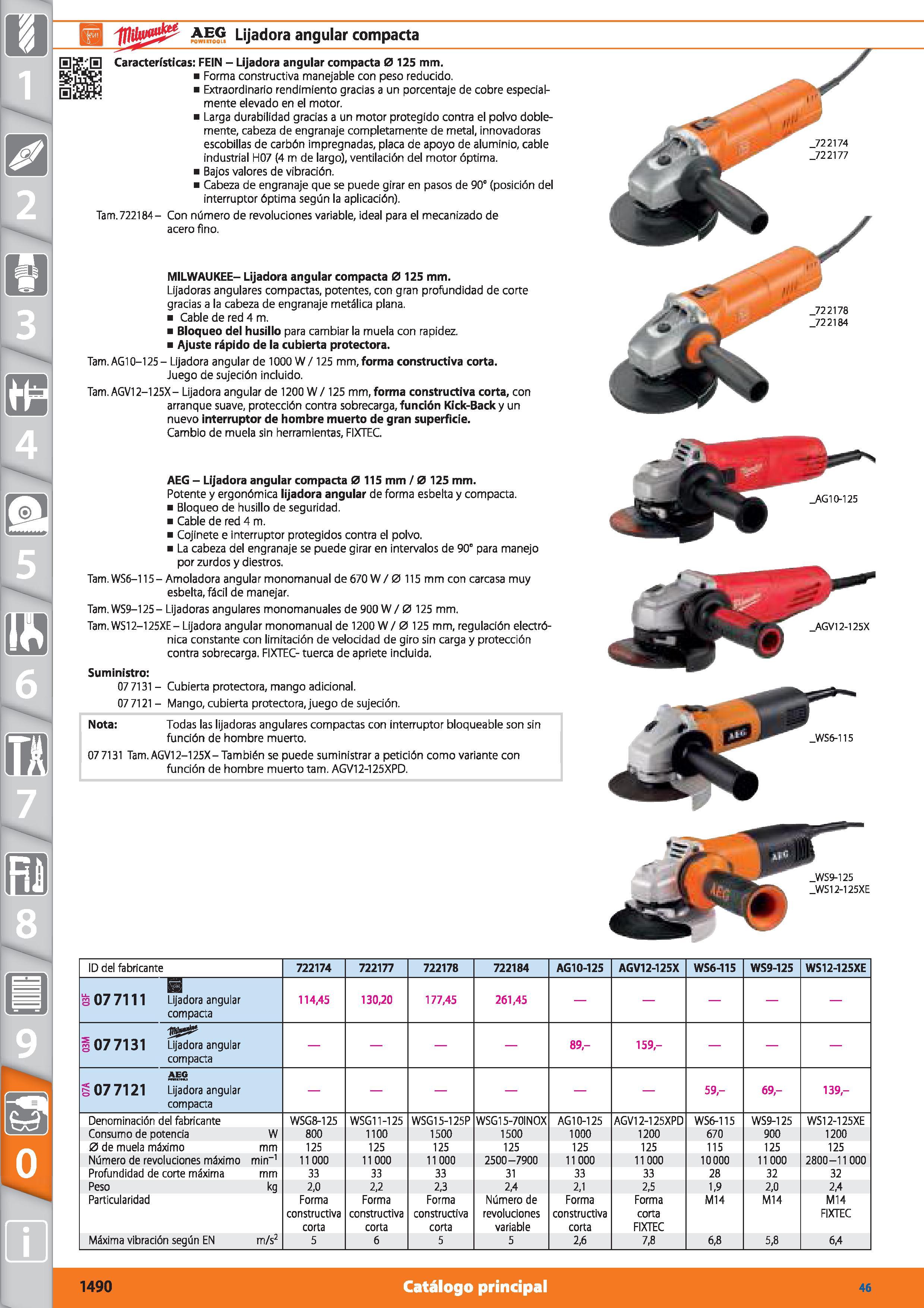 1490 H AEG Lijadora angular compacta Características: FEIN - Lijadora angular compacta 0 125 mm Forma constructiva manejable con peso reducido Extraor Каталог HOFFMANN GROUP 2015 Инструмент режущий слесарный измерительный абразивный Оборудование Комплексные поставки для промышленных предприятий Стр. 1490 SPA
