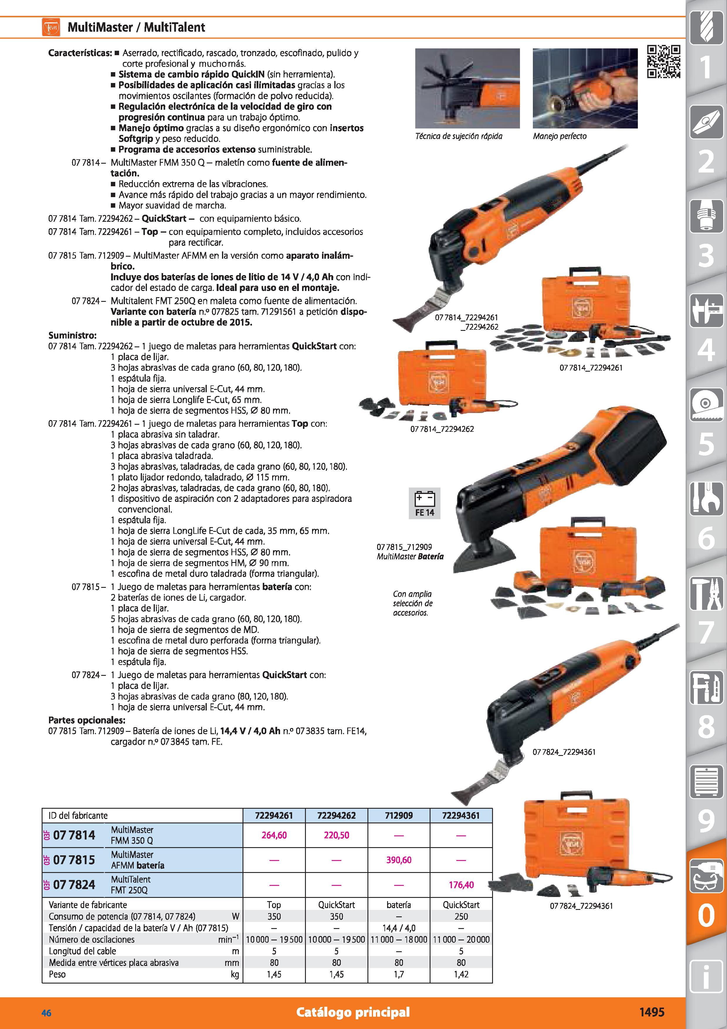 1495 MultiMaster / MultiTalent Características: Aserrado, rectificado, rascado, tronzado, escofinado, pulido y corte profesional y mucho más Sistema d Каталог HOFFMANN GROUP 2015 Инструмент режущий слесарный измерительный абразивный Оборудование Комплексные поставки для промышленных предприятий Стр. 1495 SPA