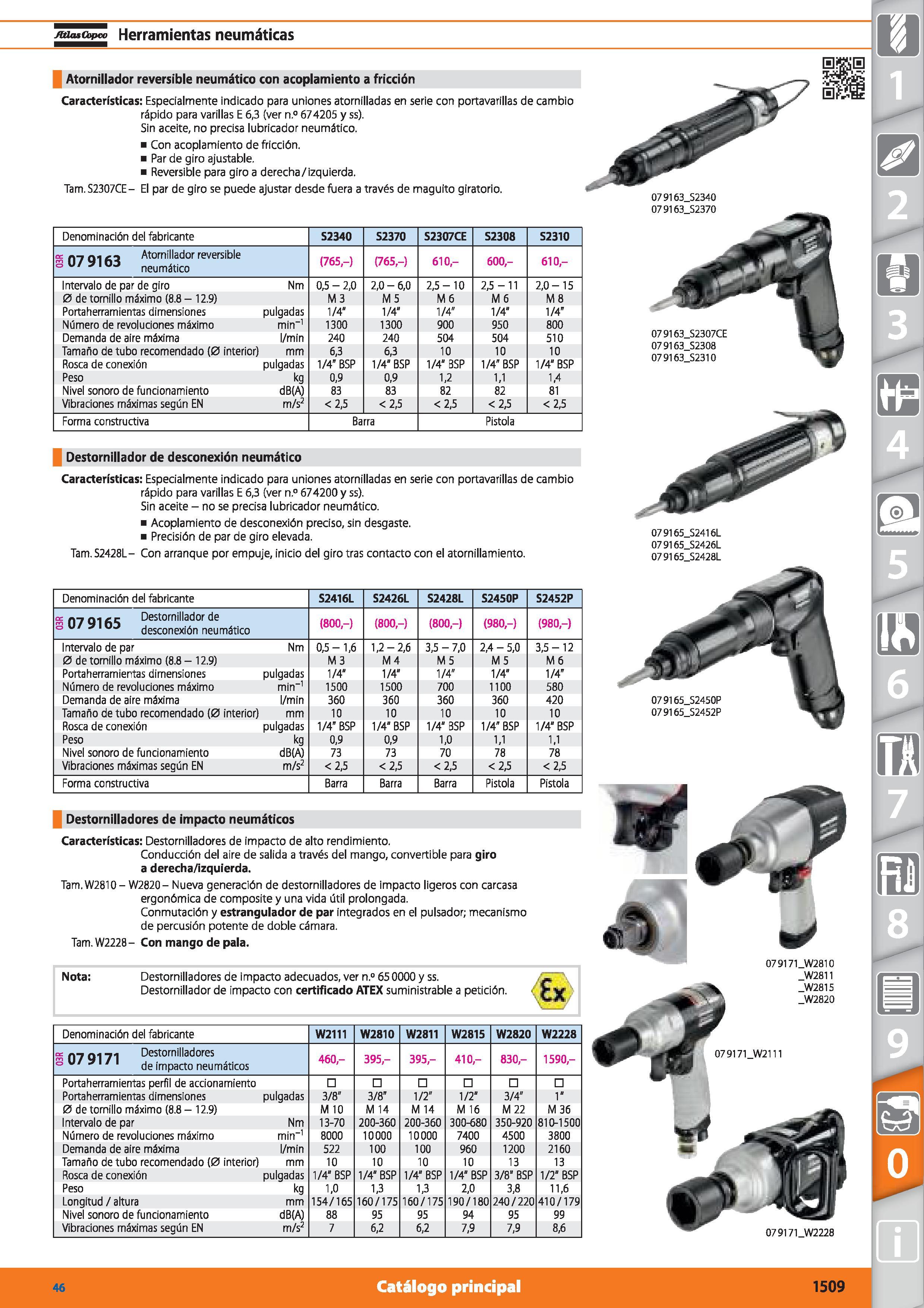 1509 JÜlasCopeo Herramientas neumáticas Atornillador reversible neumático con acoplamiento a fricción Características: Especialmente indicado para uni Каталог HOFFMANN GROUP 2015 Инструмент режущий слесарный измерительный абразивный Оборудование Комплексные поставки для промышленных предприятий Стр. 1509 SPA