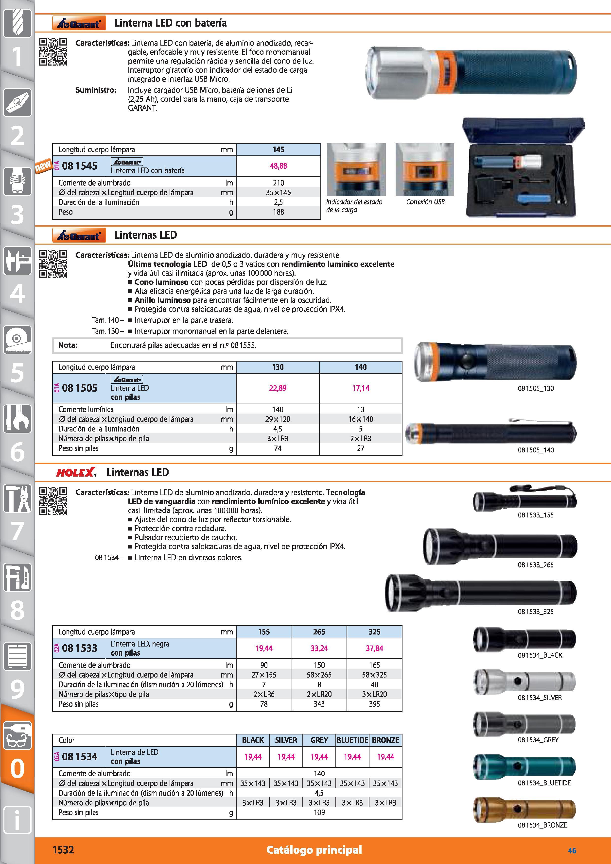 1532 Garant Linterna LED con batería 0 Características: Linterna LED con batería, de aluminio anodizado, recargable, enfocable y muy resistente El foc Каталог HOFFMANN GROUP 2015 Инструмент режущий слесарный измерительный абразивный Оборудование Комплексные поставки для промышленных предприятий Стр. 1532 SPA