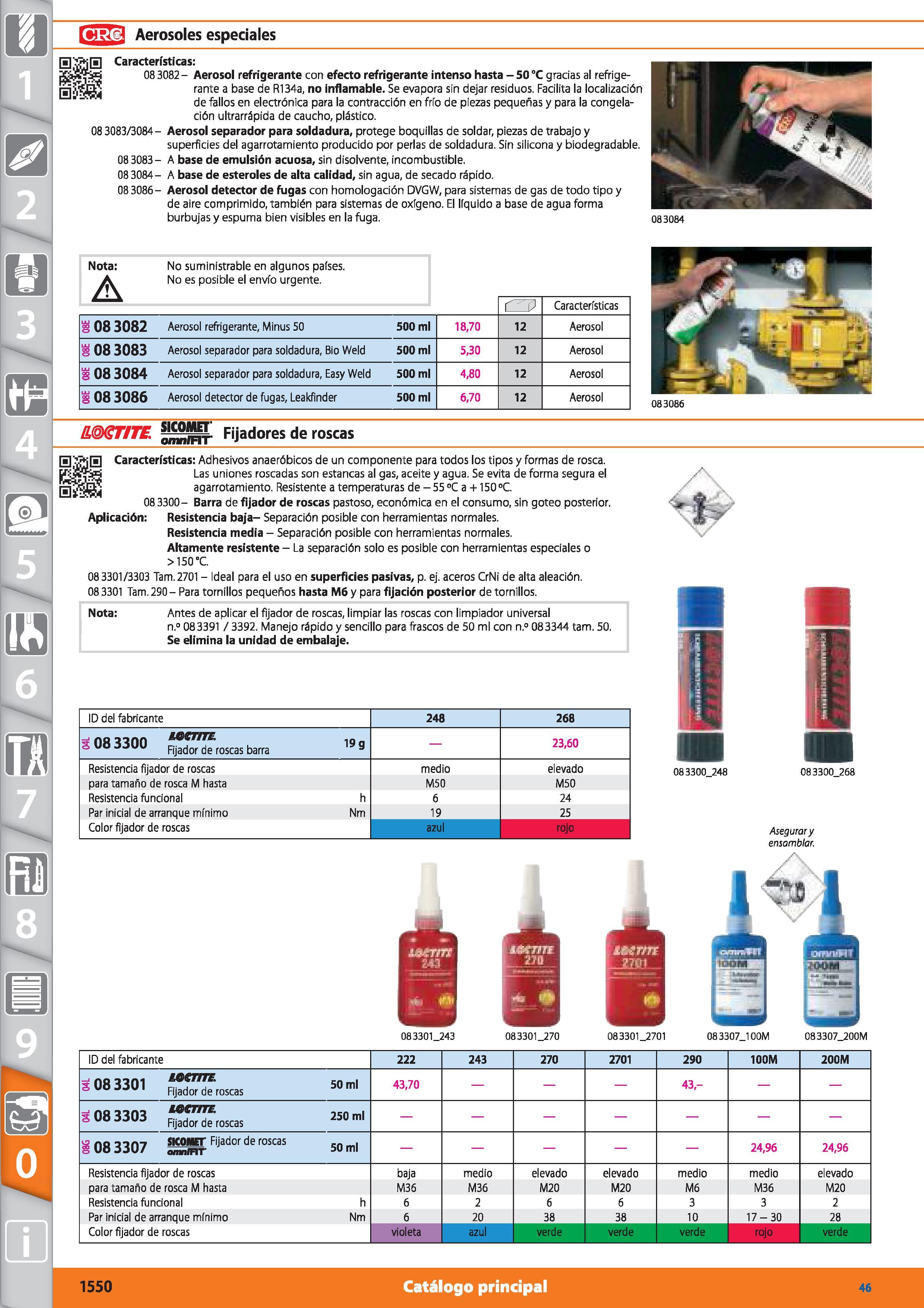 1550 Aerosoles especiales Características: 08 3082 - Aerosol refrigerante con efecto refrigerante intenso hasta - 50 °C gracias al refrigerante a base Каталог HOFFMANN GROUP 2015 Инструмент режущий слесарный измерительный абразивный Оборудование Комплексные поставки для промышленных предприятий Стр. 1550 SPA