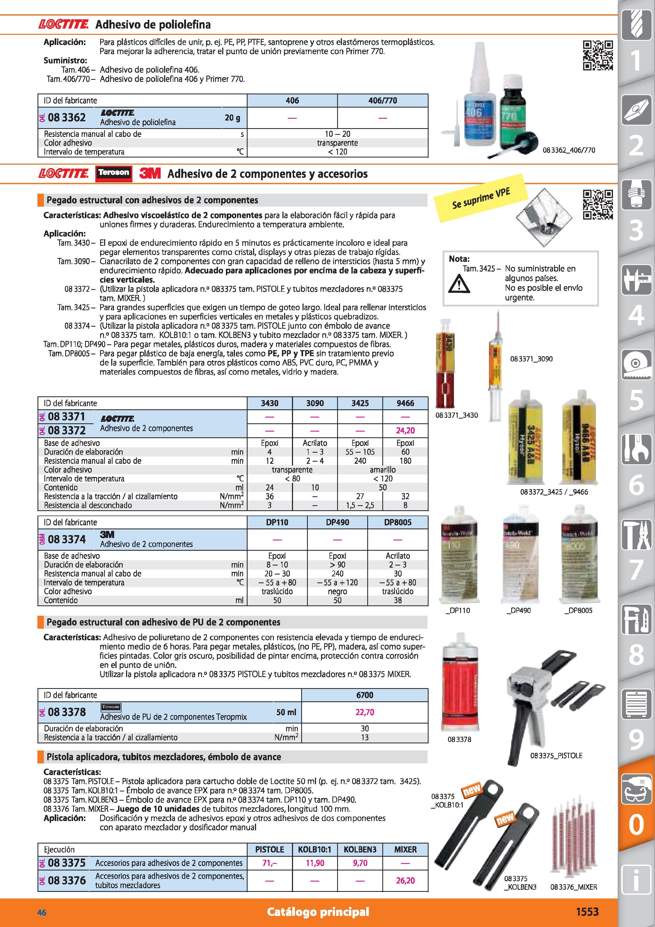 1553 & ST/TC Adhesivo de poliolefina u Aplicación: Para plásticos difíciles de unir, p ej PE, PP, PTFE, santoprene y otros elastómeros termoplásticos Каталог HOFFMANN GROUP 2015 Инструмент режущий слесарный измерительный абразивный Оборудование Комплексные поставки для промышленных предприятий Стр. 1553 SPA
