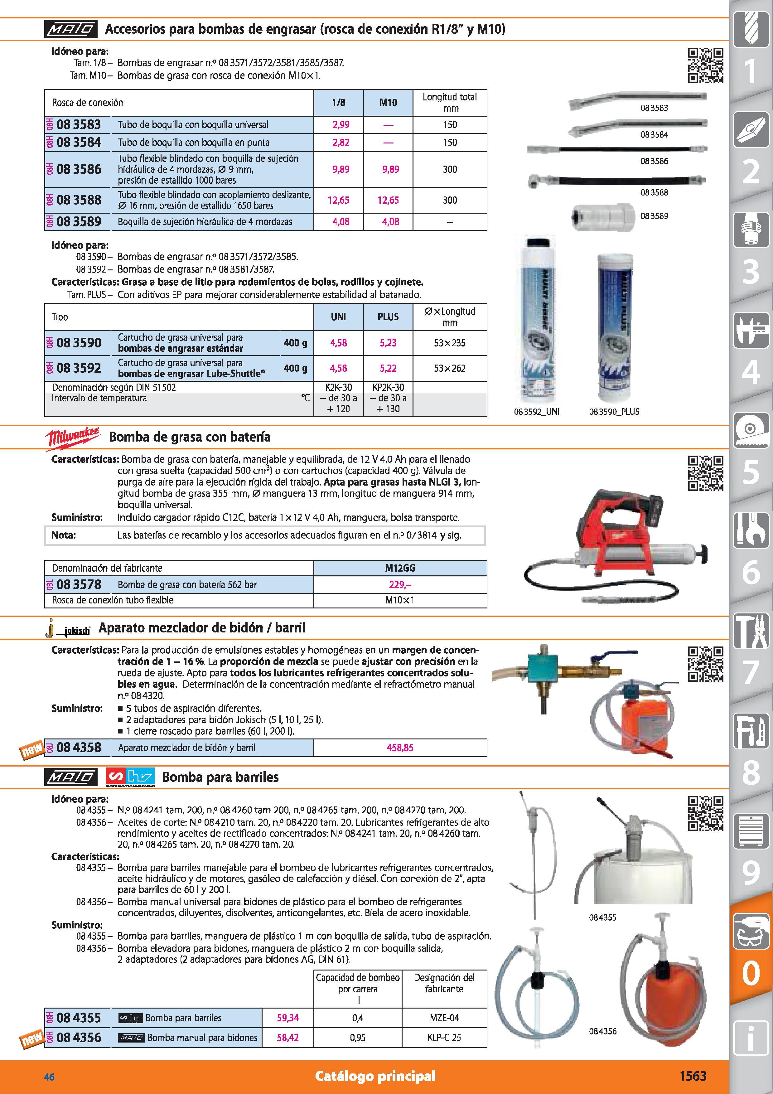 1563 Accesorios para bombas de engrasar (rosca de conexión R1/8 y MIO) Idóneo para: Tam 1/8- Bombas de engrasar n ° 083571/3572/3581/3585/3587 Tam MIO Каталог HOFFMANN GROUP 2015 Инструмент режущий слесарный измерительный абразивный Оборудование Комплексные поставки для промышленных предприятий Стр. 1563 SPA