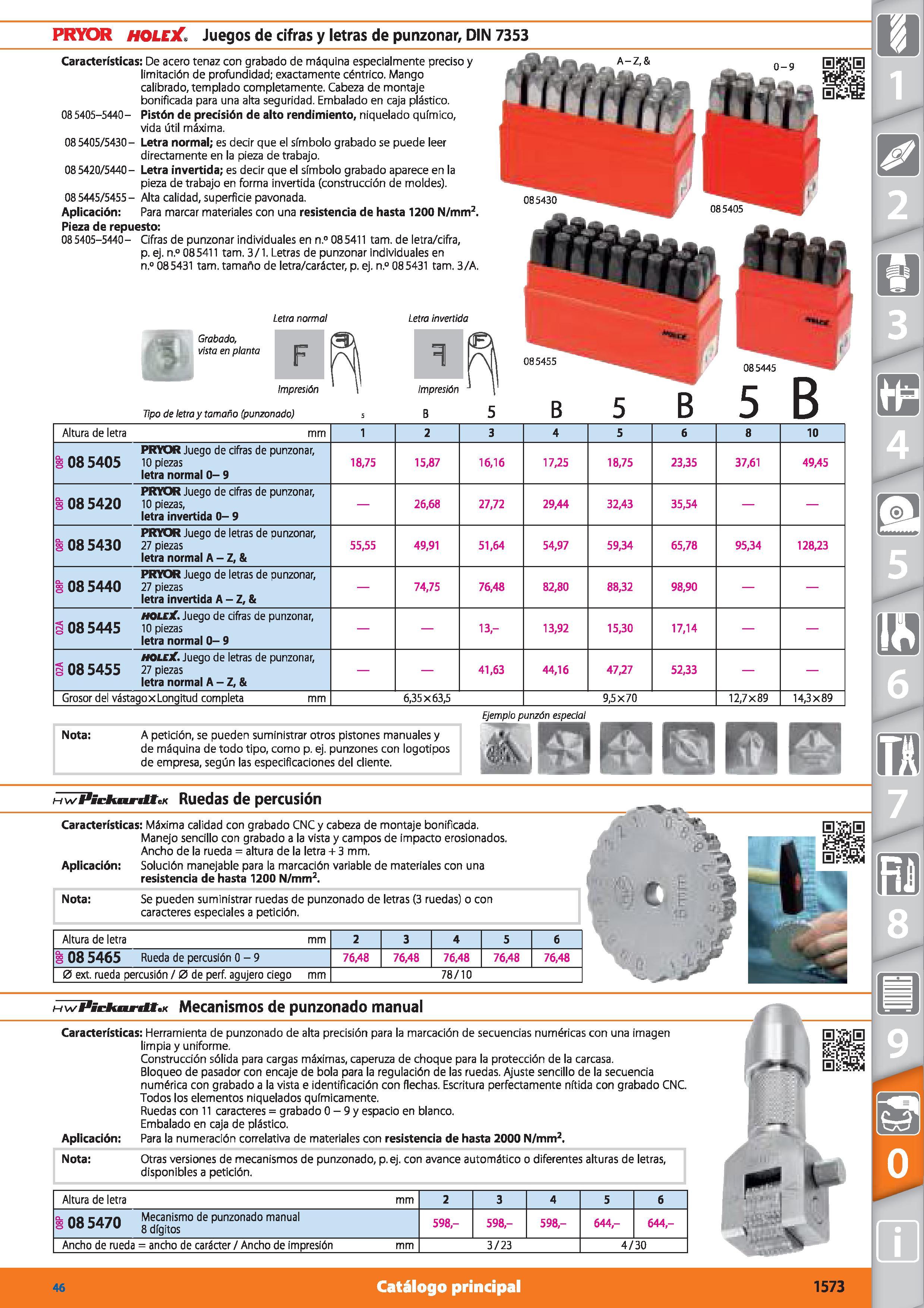 1573 PRYOR HOLEJC Juegos de cifras y letras de punzonar, DIN 7353 Características: De acero tenaz con grabado de máquina especialmente preciso y limit Каталог HOFFMANN GROUP 2015 Инструмент режущий слесарный измерительный абразивный Оборудование Комплексные поставки для промышленных предприятий Стр. 1573 SPA