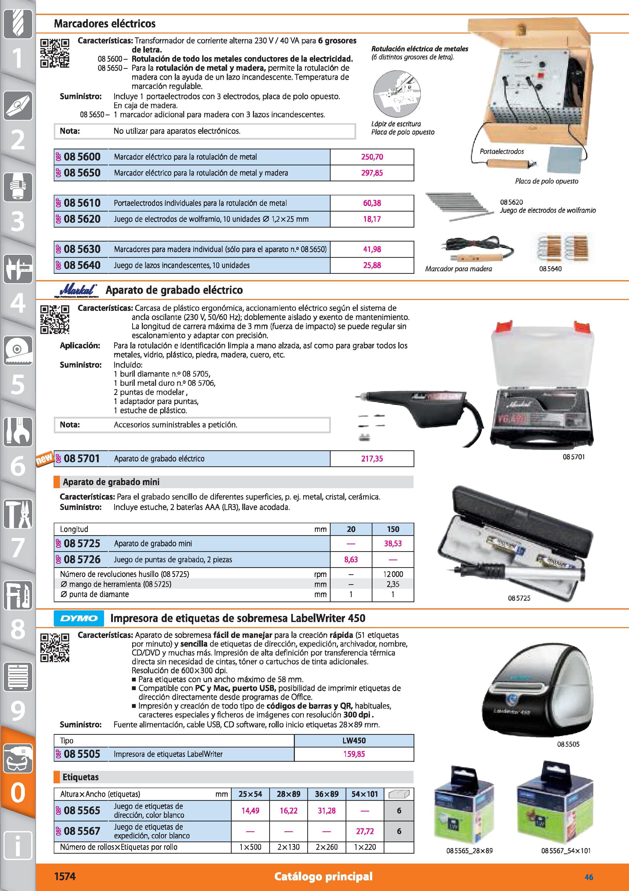 1574 m 1 Marcadores eléctricos g Características: Transformador de corriente alterna 230 V / 40 VA para 6 grosores de letra 08 5600 - Rotulación de to Каталог HOFFMANN GROUP 2015 Инструмент режущий слесарный измерительный абразивный Оборудование Комплексные поставки для промышленных предприятий Стр. 1574 SPA
