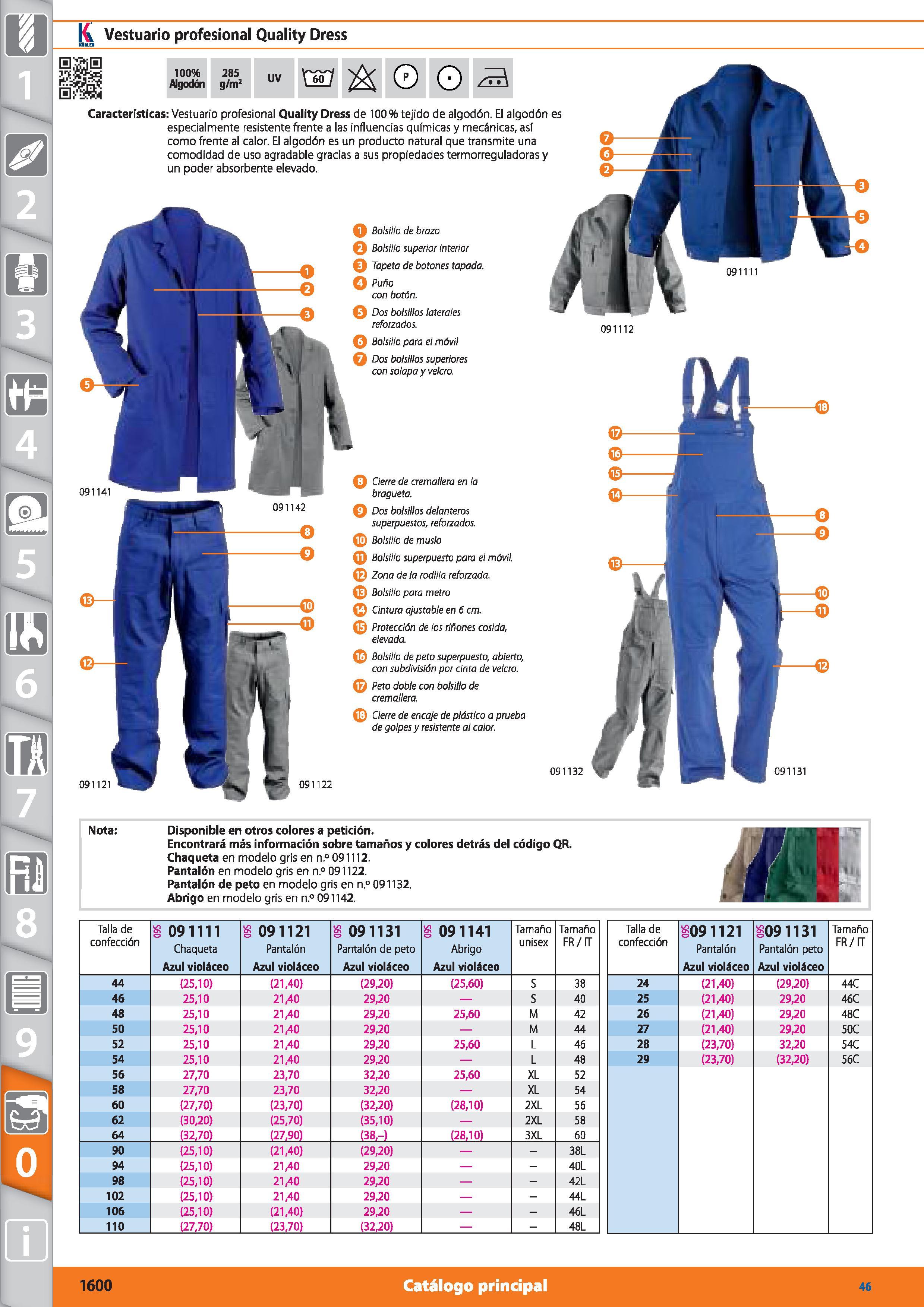 1600 m 1 jjk Vestuario profesional Quality Dress Nota: Disponible en otros colores a petición Encontrará más información sobre tamaños y colores detrá Каталог HOFFMANN GROUP 2015 Инструмент режущий слесарный измерительный абразивный Оборудование Комплексные поставки для промышленных предприятий Стр. 1600 SPA