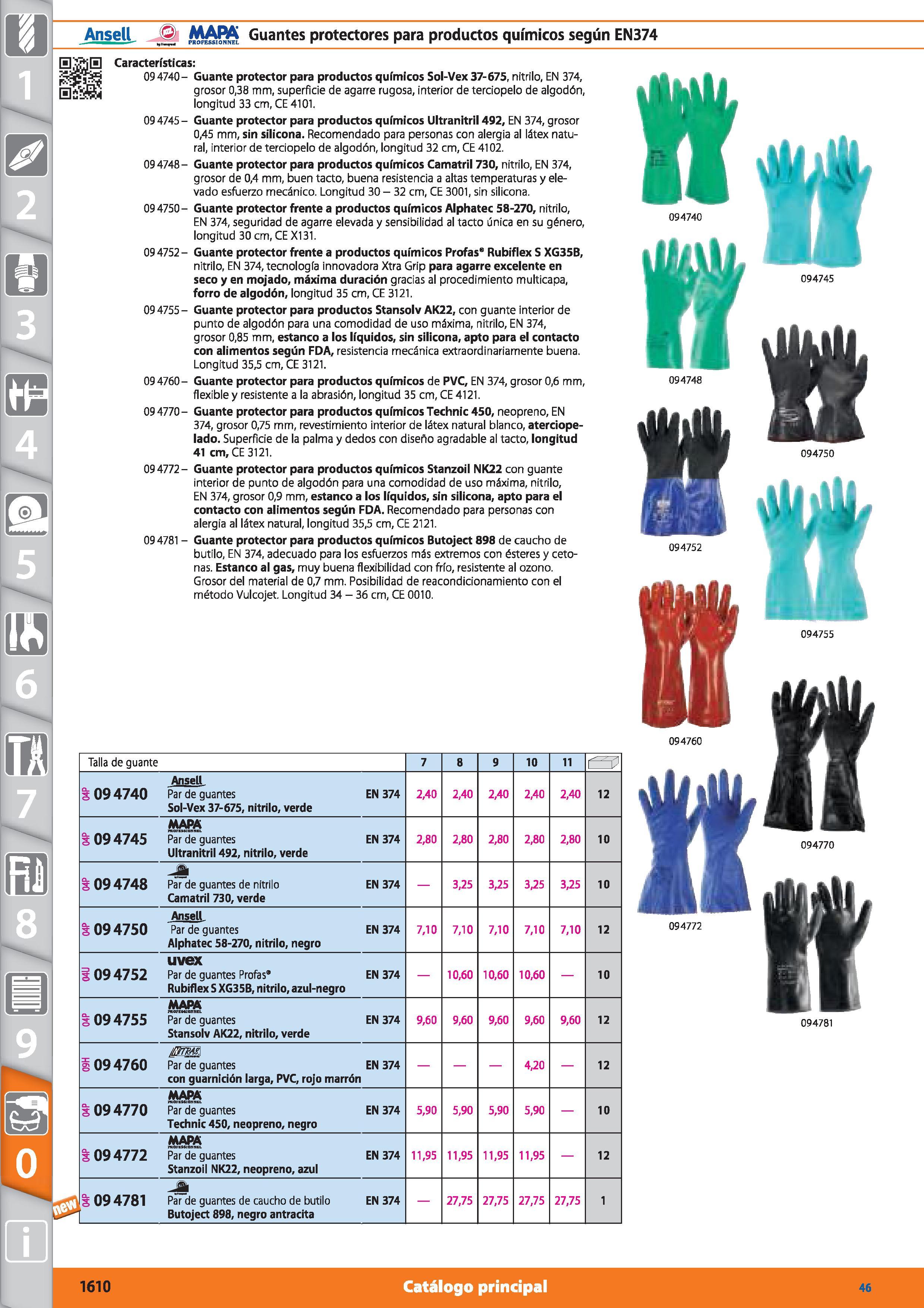 1610 m 1 Ansell ( MARA Guantes protectores para productos químicos según EN374 E¿ ¡0 Características: 09 4740- Guante protector para productos químico Каталог HOFFMANN GROUP 2015 Инструмент режущий слесарный измерительный абразивный Оборудование Комплексные поставки для промышленных предприятий Стр. 1610 SPA