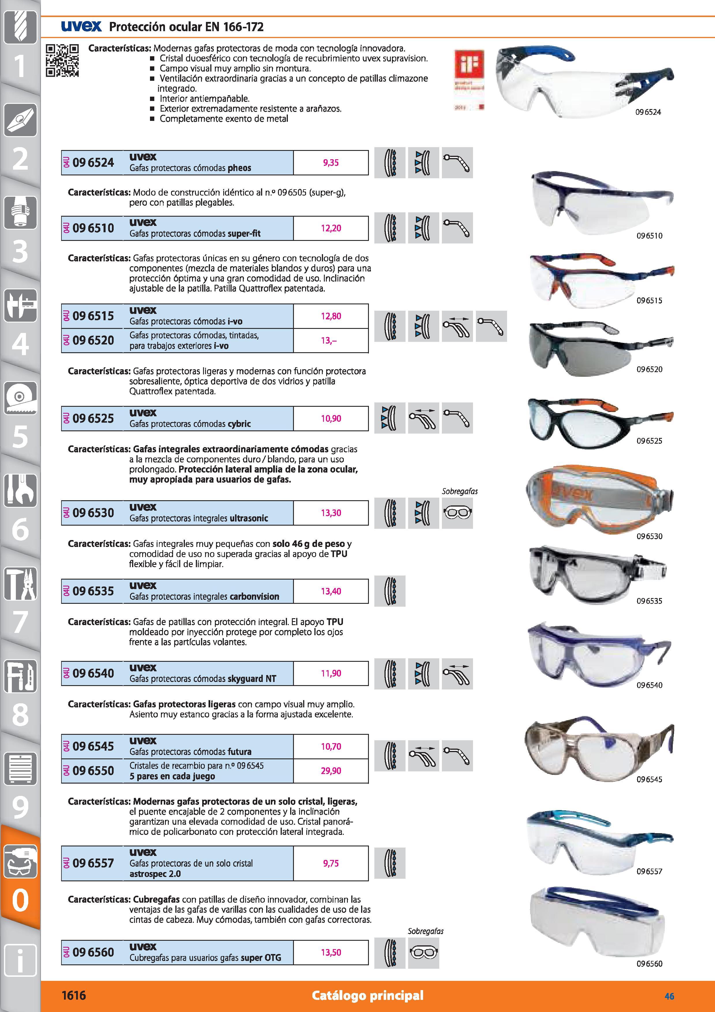 1616 m 1 UVGX Protección ocular EN 166-172 Características: Modernas gafas protectoras de moda con tecnología innovadora Cristal duoesférico con tecno Каталог HOFFMANN GROUP 2015 Инструмент режущий слесарный измерительный абразивный Оборудование Комплексные поставки для промышленных предприятий Стр. 1616 SPA