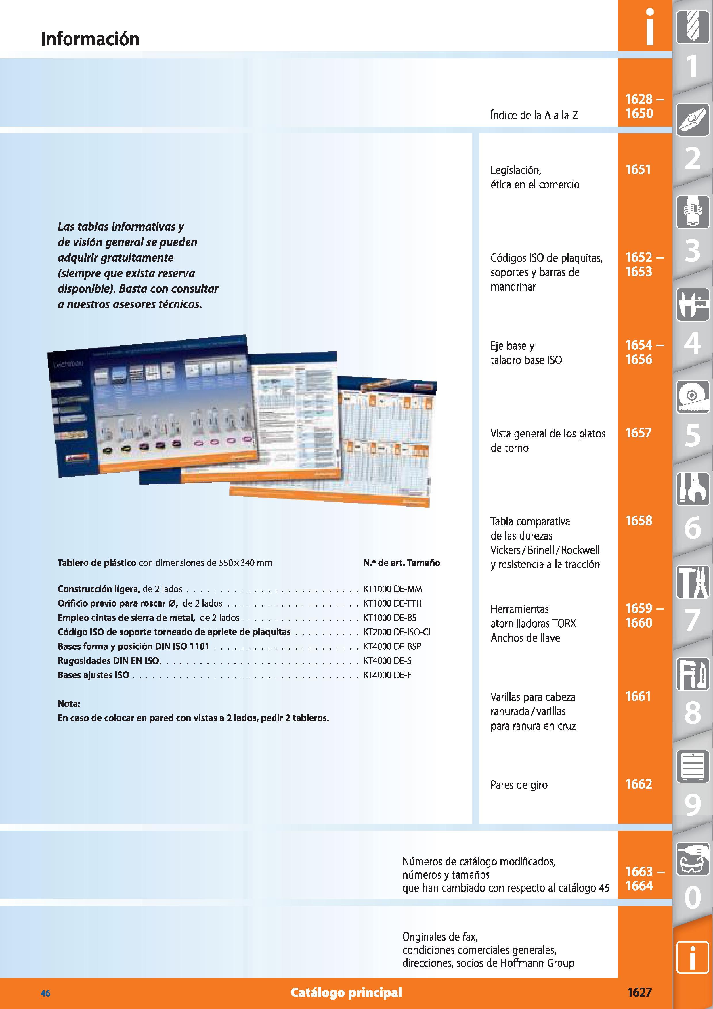 1627 Información índice de la A a la Z Legislación, ética en el comercio Las tablas informativas y de visión general se pueden adquirir gratuitamente Каталог HOFFMANN GROUP 2015 Инструмент режущий слесарный измерительный абразивный Оборудование Комплексные поставки для промышленных предприятий Стр. 1627 SPA