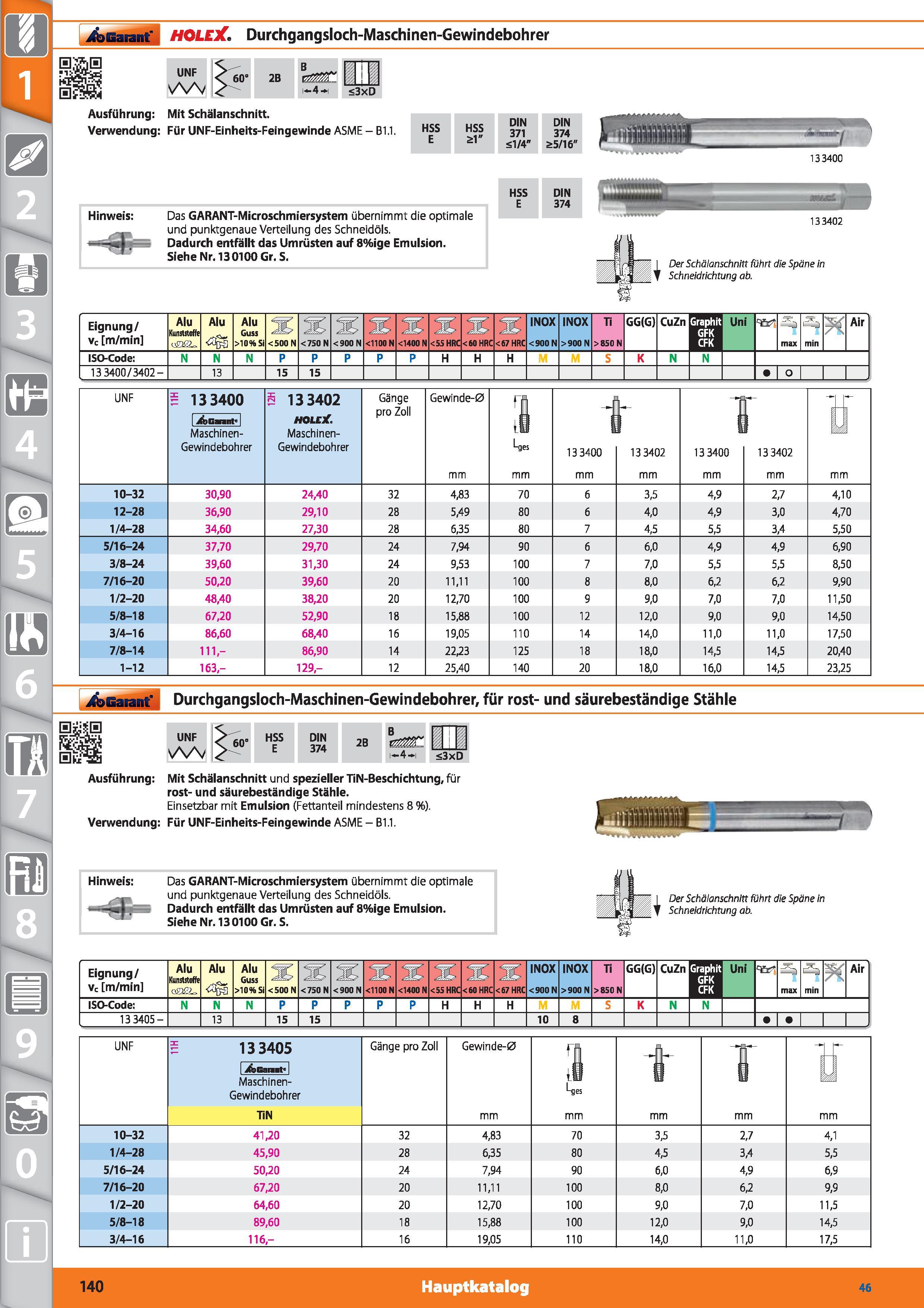 140 Garant HOLEX Durchgangsloch-Maschinen-Gewindebohrer UNF 60' 2B B i 4 i <3xD Ausführung Mit Schälanschnitt Verwendung Für UNF-Einheits-Feinge Каталог HOFFMANN GROUP 2015 Инструмент режущий слесарный измерительный абразивный Оборудование Комплексные поставки для промышленных предприятий DEU Стр. 140