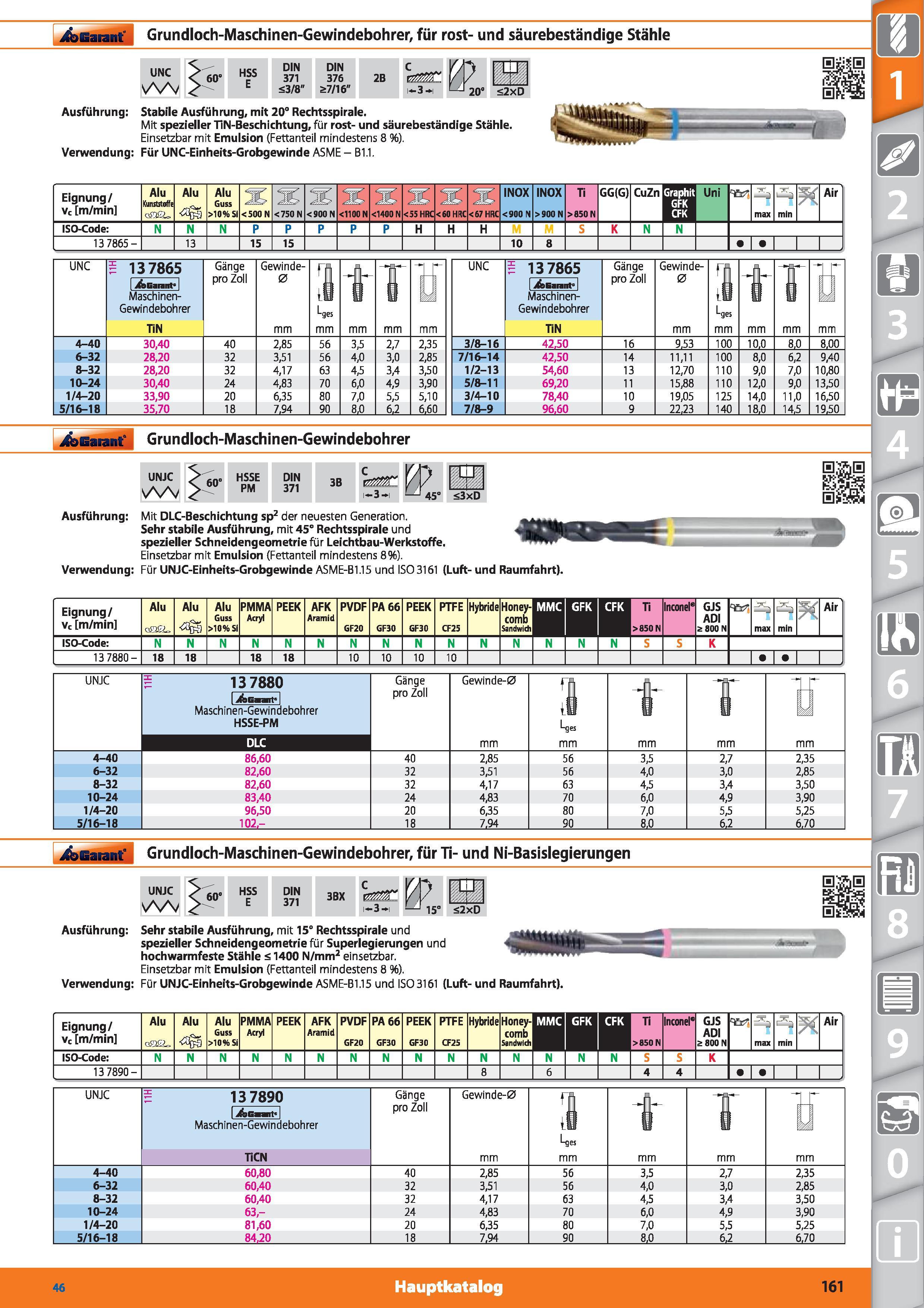 161 Garant Grundloch-Maschinen-Gewindebohrer, für rost- und säurebeständige Stähle UNC 60‘ HSS E DIN 371 <3/8 DIN 376 a7/16 2B C M-3-H 20' <2xD Каталог HOFFMANN GROUP 2015 Инструмент режущий слесарный измерительный абразивный Оборудование Комплексные поставки для промышленных предприятий DEU Стр. 161
