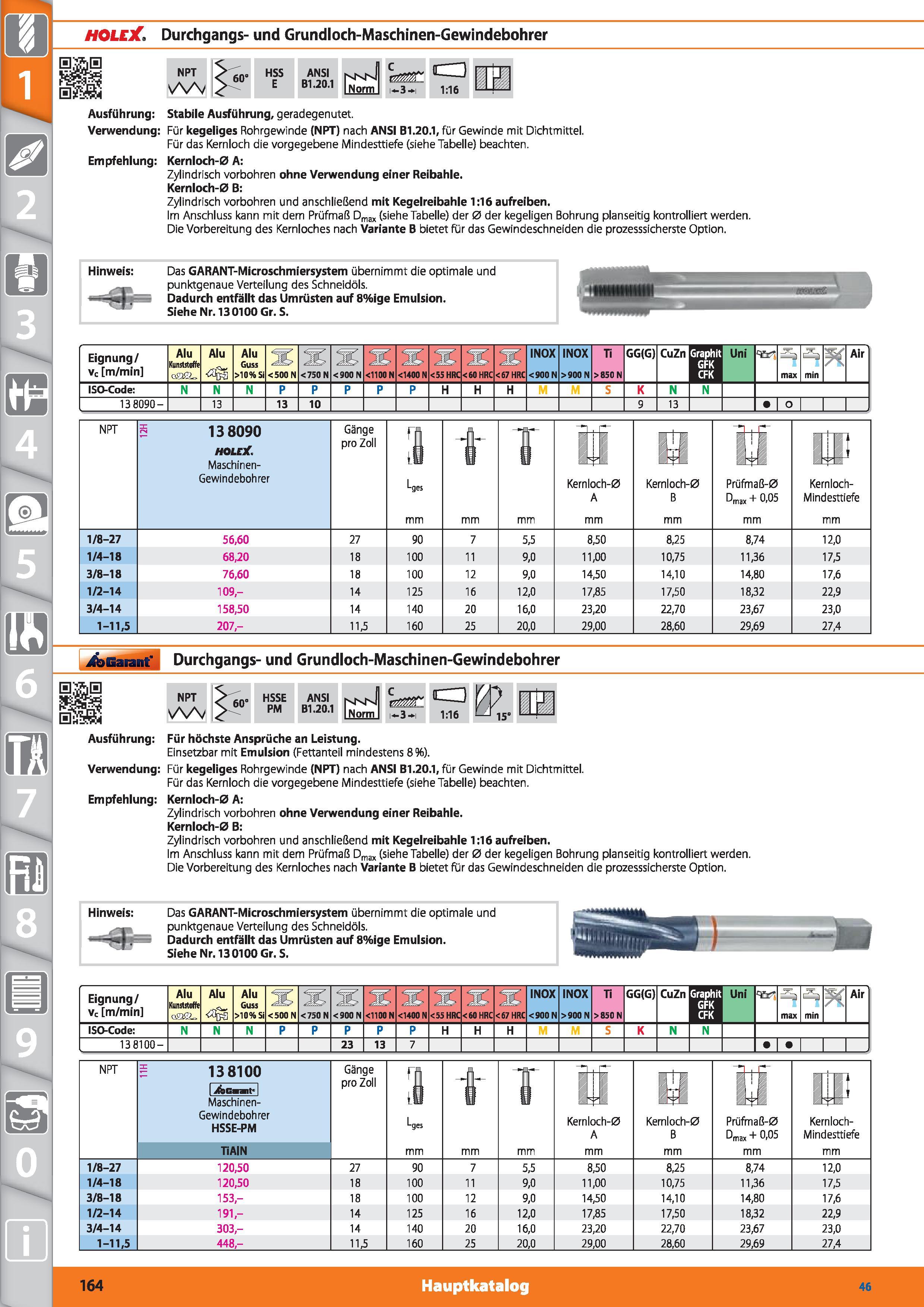 164 HOLE Durchgangs- und Grundloch-Maschinen-Gewindebohrer NPT 60' HSS E ANSI B1 20 1 i-3 i C=3 1:16 Ausführung Stabile Ausführung, geradegenute Каталог HOFFMANN GROUP 2015 Инструмент режущий слесарный измерительный абразивный Оборудование Комплексные поставки для промышленных предприятий DEU Стр. 164
