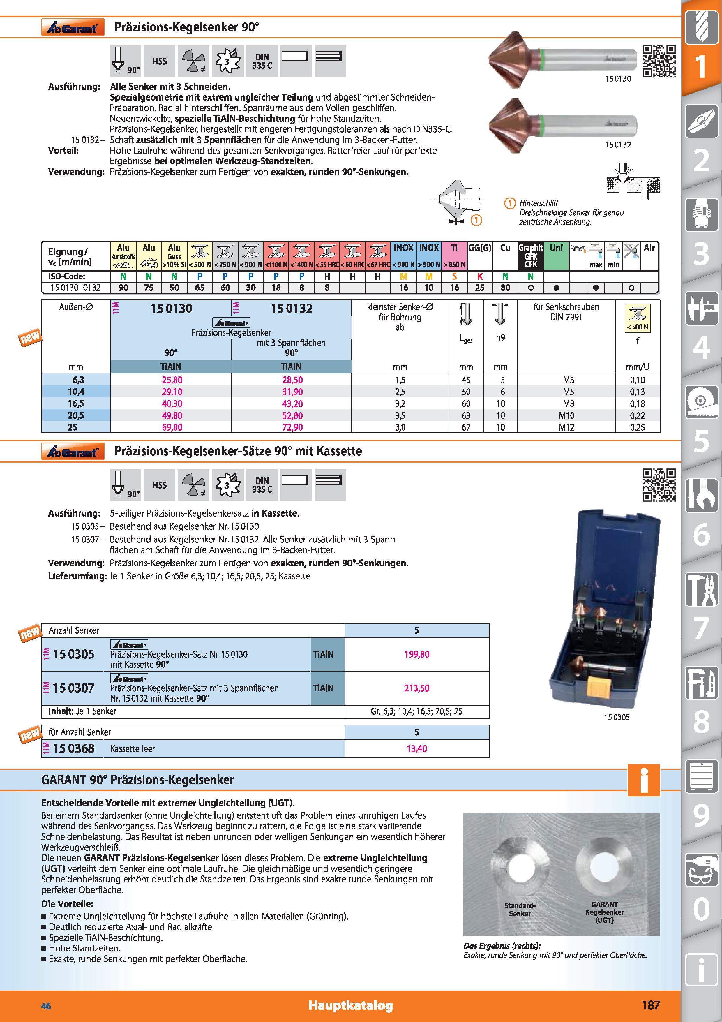 187 Garant Präzisions-Kegelsenker 90° DIN 335 C Ausführung Alle Senker mit 3 Schneiden Spezialgeometrie mit extrem ungleicher Teilung und abgest Каталог HOFFMANN GROUP 2015 Инструмент режущий слесарный измерительный абразивный Оборудование Комплексные поставки для промышленных предприятий DEU Стр. 187