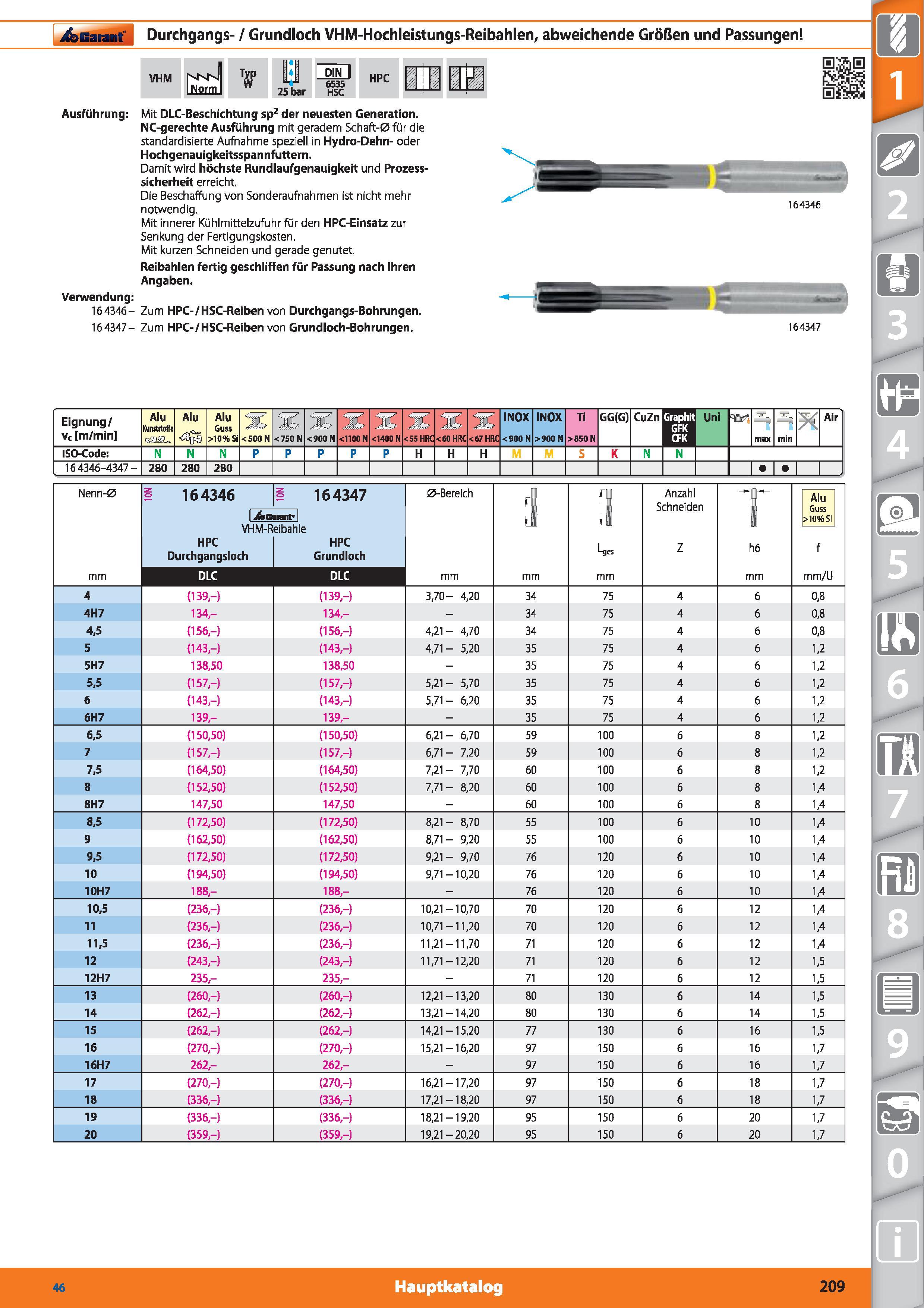 209 Garant Durchgangs- / Grundloch VHM-Hochleistungs-Reibahlen, abweichende Größen und Passungen VHM y 25 bar DIN I 6535 HSC HPC Ausführung Mit Каталог HOFFMANN GROUP 2015 Инструмент режущий слесарный измерительный абразивный Оборудование Комплексные поставки для промышленных предприятий DEU Стр. 209