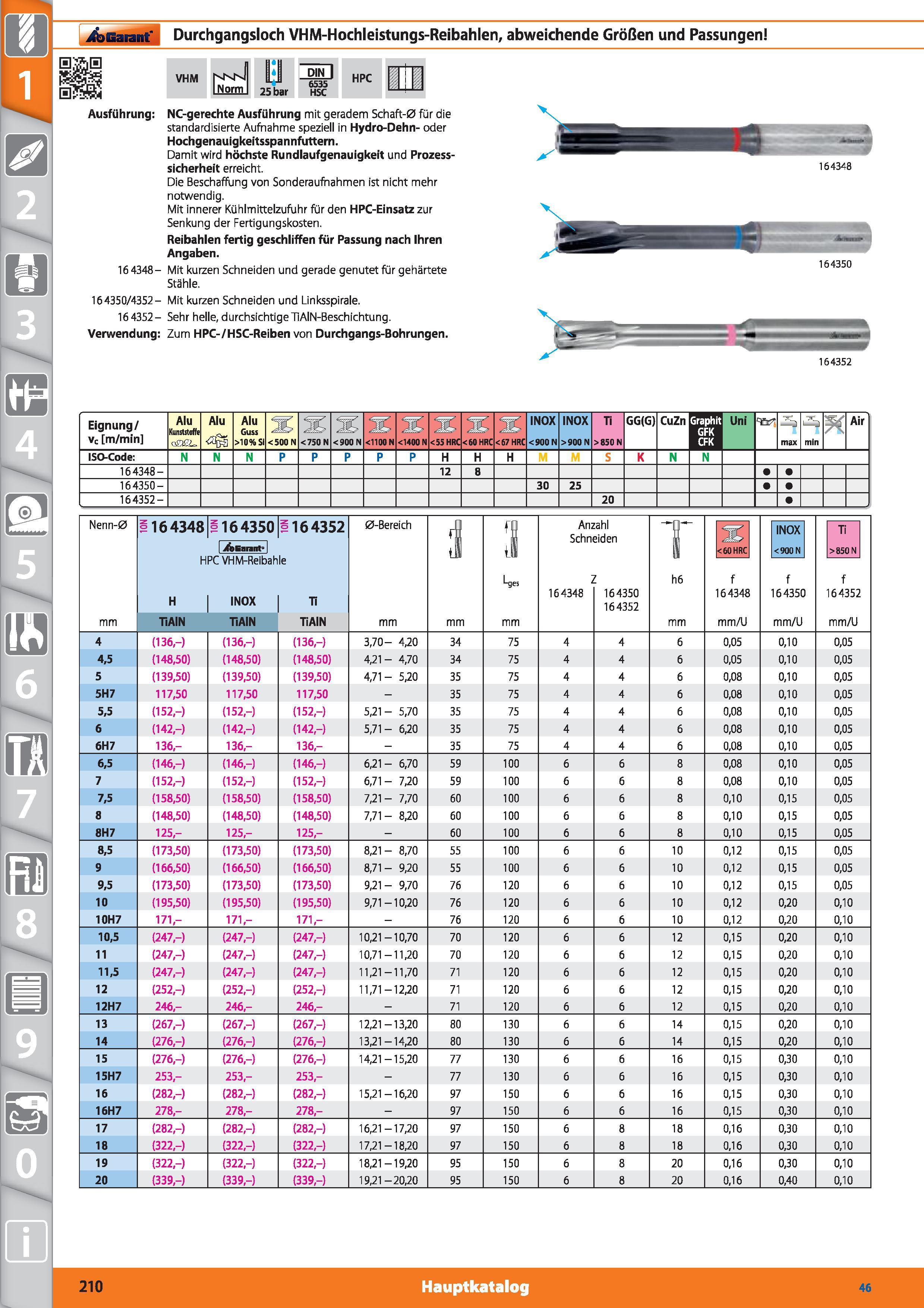 210 Garant Durchgangsloch VHM-Hochleistungs-Reibahlen, abweichende Größen und Passungen VHM 25 bar DIN I 6535 HSC HPC Ausführung NC-gerechte Aus Каталог HOFFMANN GROUP 2015 Инструмент режущий слесарный измерительный абразивный Оборудование Комплексные поставки для промышленных предприятий DEU Стр. 210
